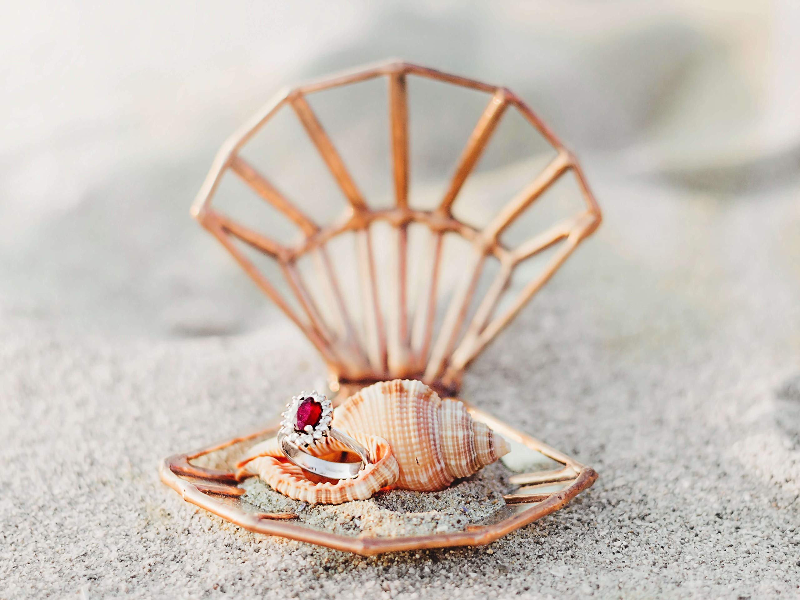 Elegant Seashell Ring Box - Unique Wedding Proposal & Ring Bearer Box for Beach Weddings - Glass Ring Holder in Copper, Silver & Black - Perfect Beach Wedding Decor & Engagement Gift Idea