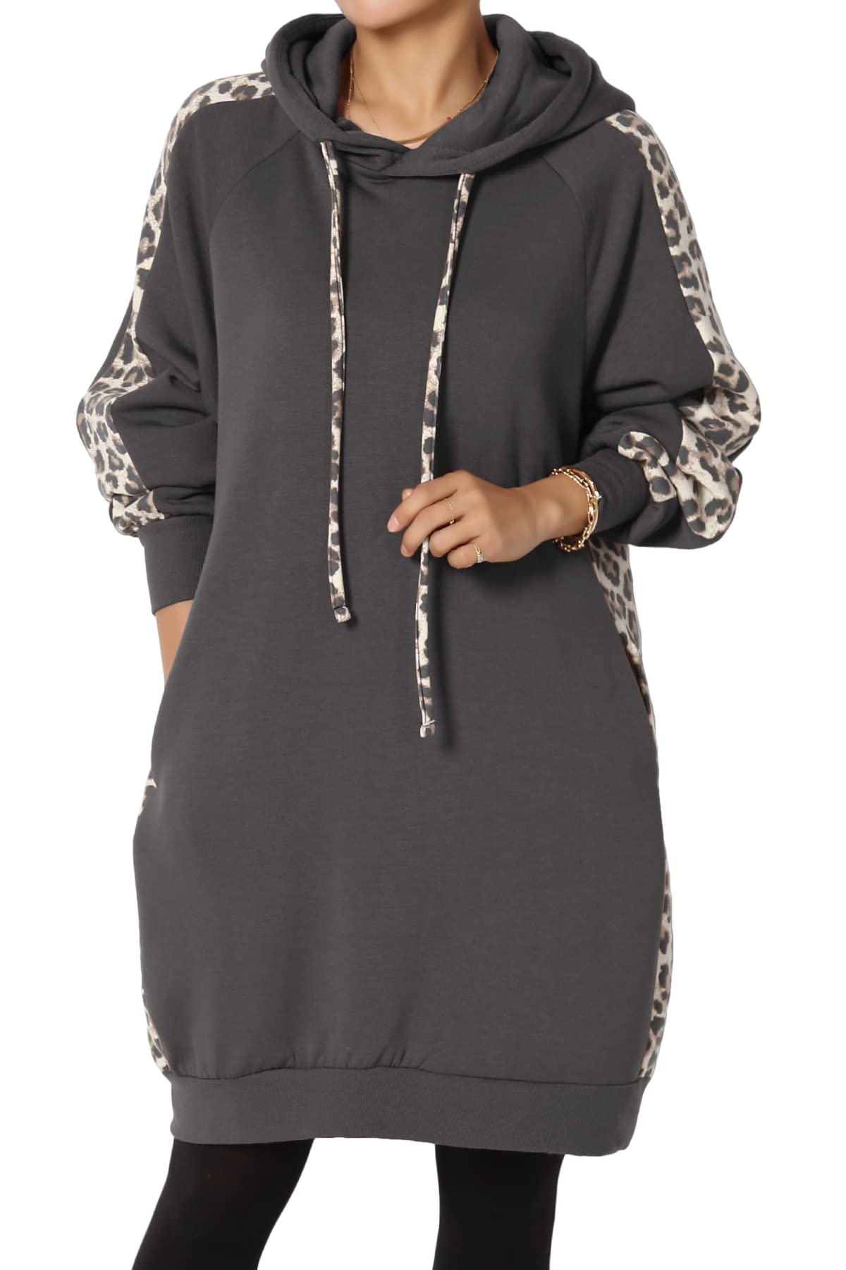 Mogan Leopard Print Loose Fit Pocket Pullover Hoodie - Women's Long Tunic Sweatshirt for Casual Wear, Street Style & Lounge Comfort