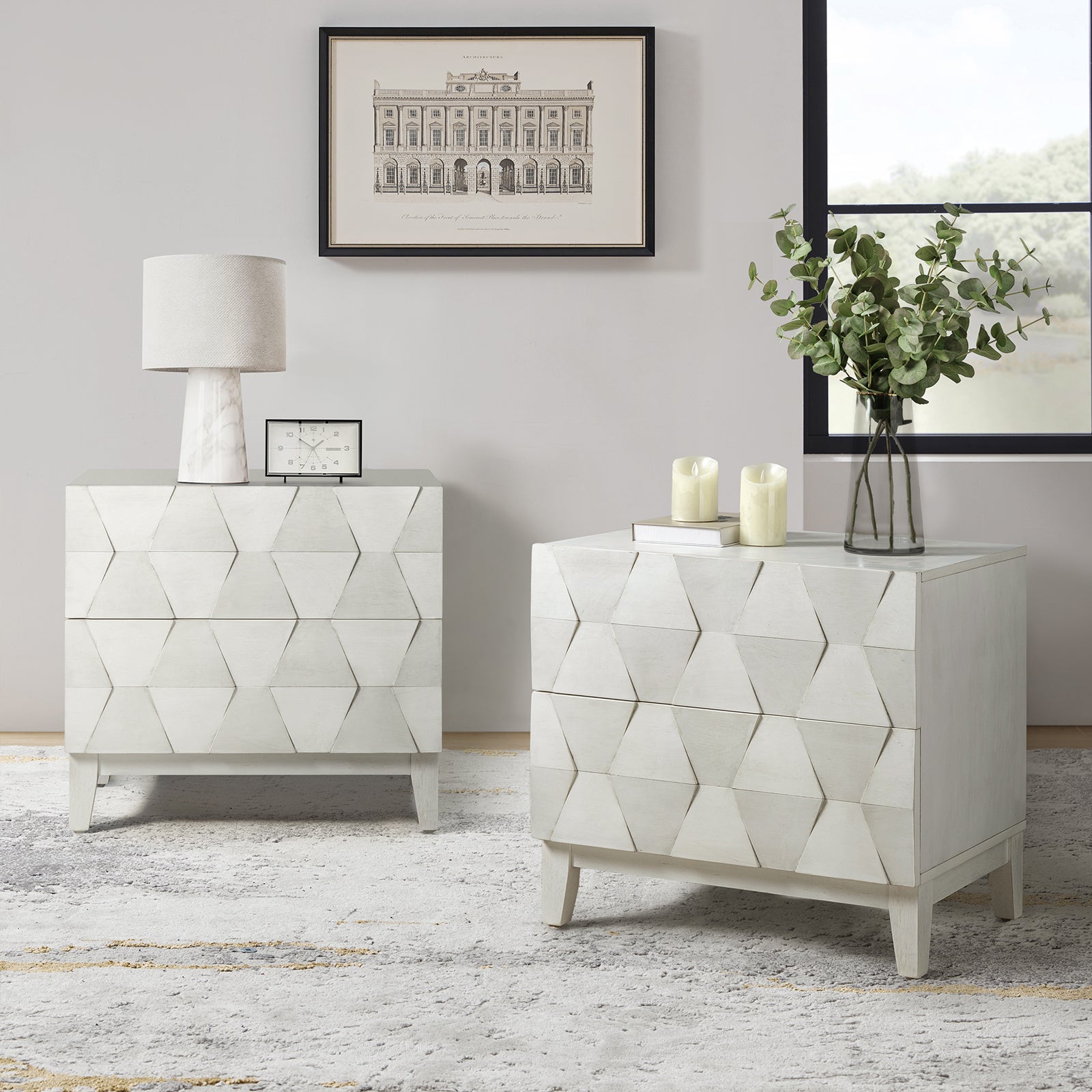 2-Drawer Nightstand with Built-in USB Outlets - Modern Bedside Table for Charging Devices, Perfect for Bedroom, Living Room, or Office