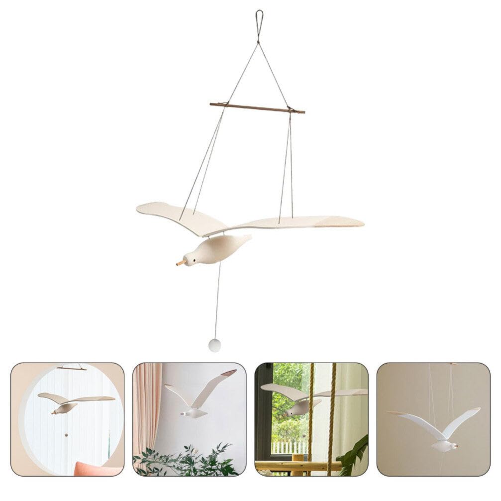 Handmade Wooden Seagull Hanging Mobile - Flying Bird Nursery Decor for Baby Room, Home, Balcony & Patio | Soothing Wind Chime for Relaxation & Baby Sleep