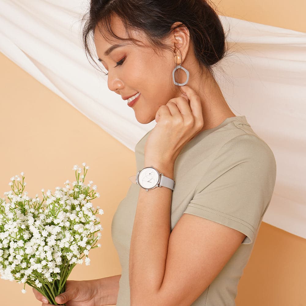 ARIES GOLD WANDERER Silver Stainless Steel Women's Watch with Grey Leather Strap - Model L5027SW - Perfect for Everyday Wear, Office & Casual Outings