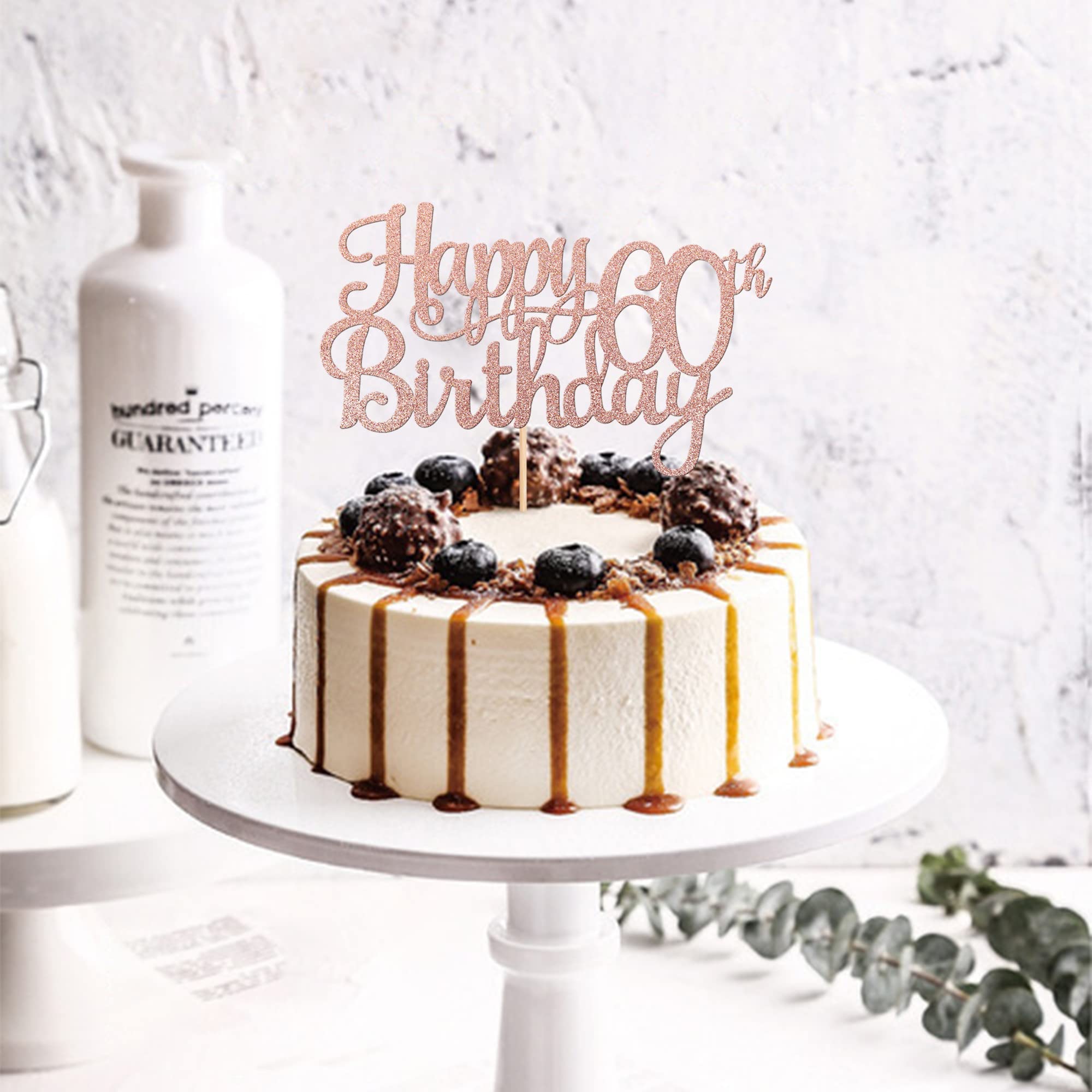 1 PCS 60th Birthday Cake Topper - Glitter 'Cheers to 60 Years' Cake Decoration for Happy 60th Birthday Party Supplies (Rose Gold) - Perfect for Anniversary Celebrations, Milestone Birthdays & Festive Decor