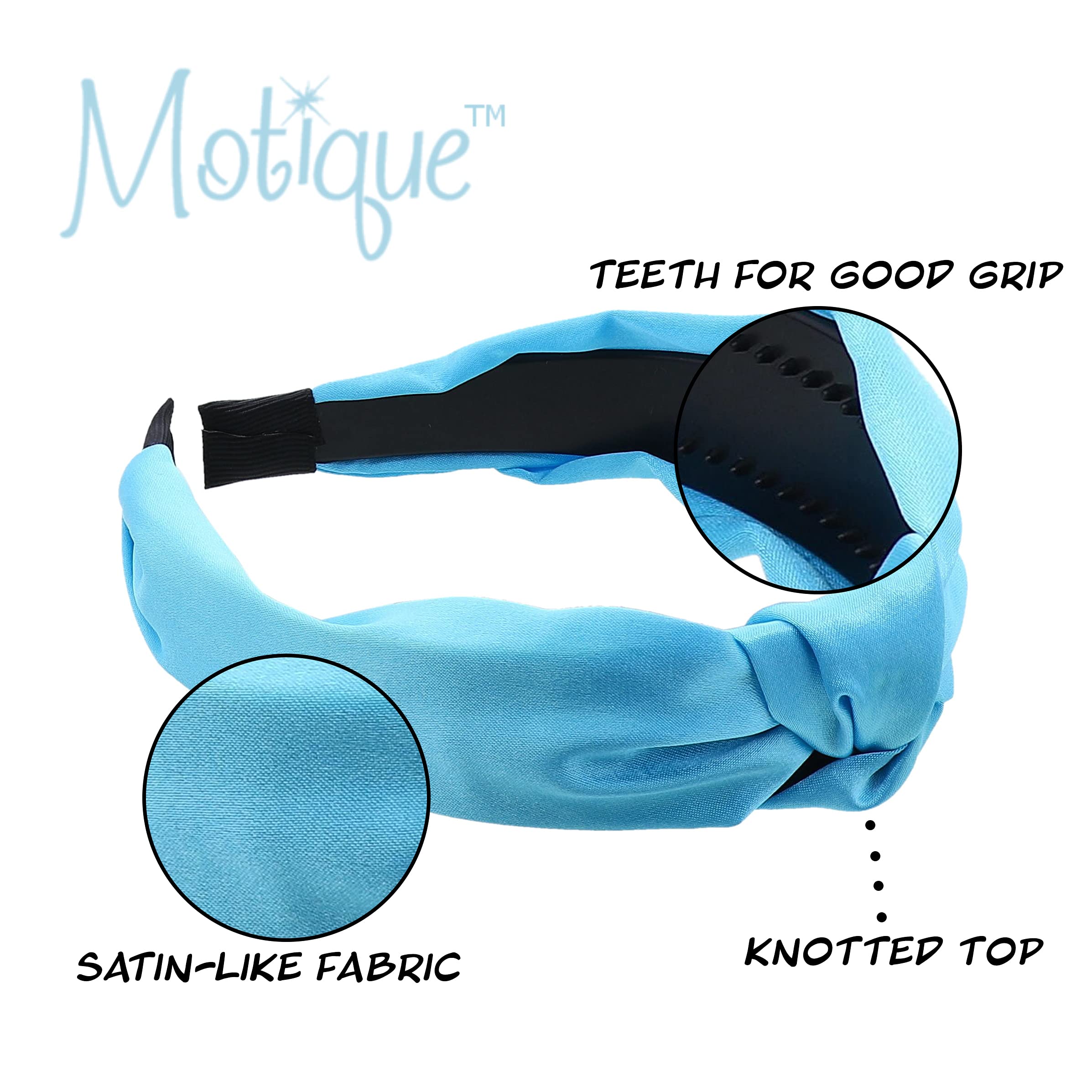 Motique Women's Satin Knot Headbands - Set of 4 Blue Hair Accessories for Everyday Wear, Weddings & Special Occasions
