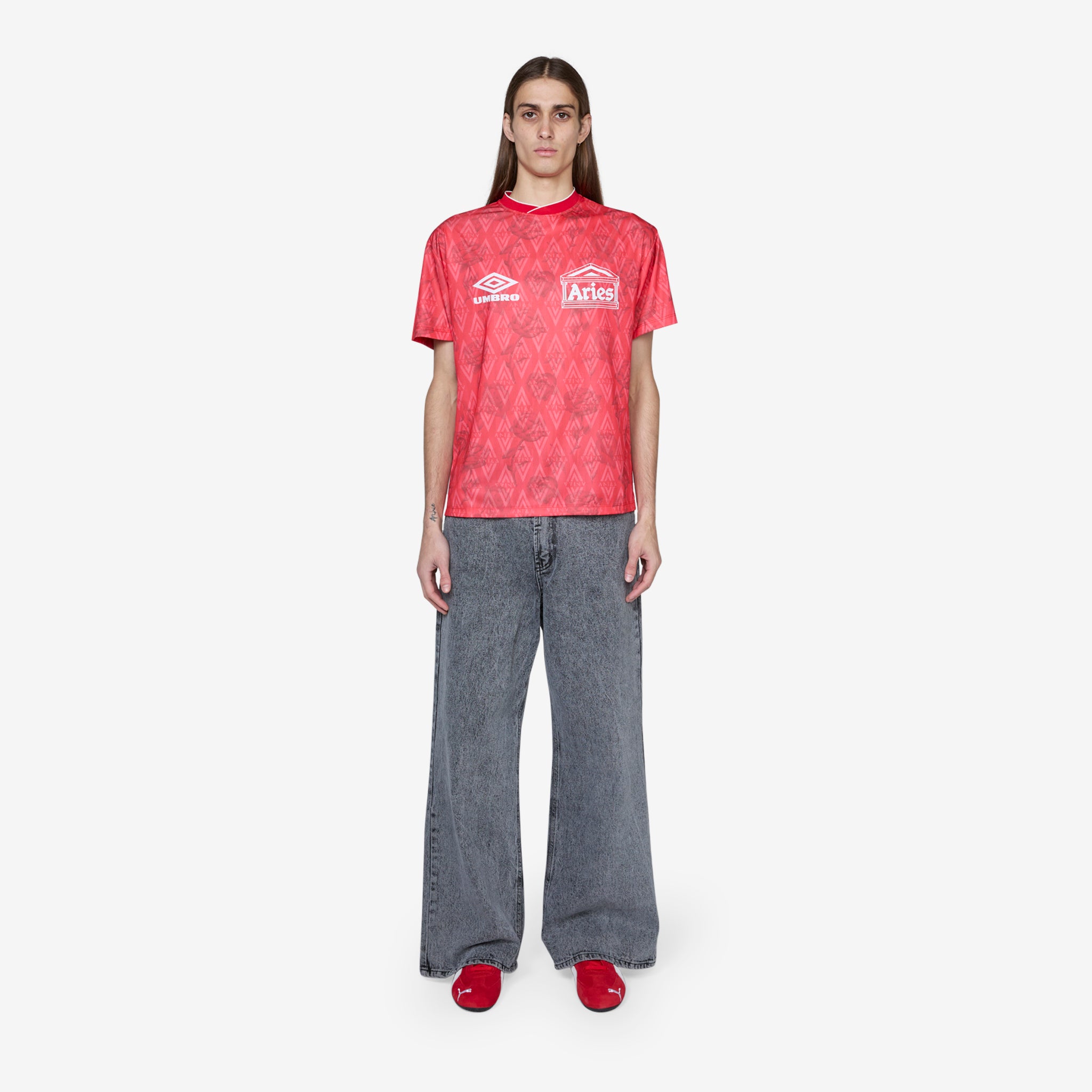 Aries x Roses Red Short Sleeve Football Jersey - Men's Sports T-Shirt for Soccer, Training & Fan Support