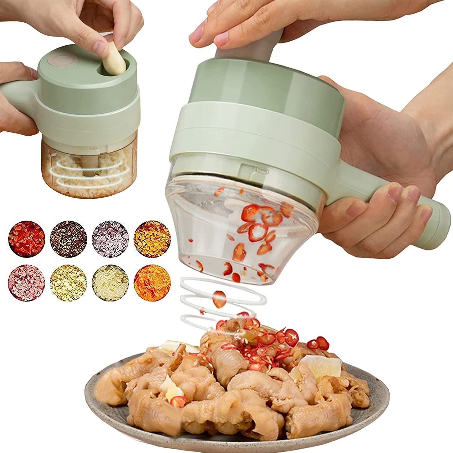 4-in-1 Electric Vegetable Chopper - Portable Multifunctional Food Processor for Garlic, Ginger, Chili, Fruits & Meat - Perfect for Meal Prep, Cooking & Kitchen Efficiency