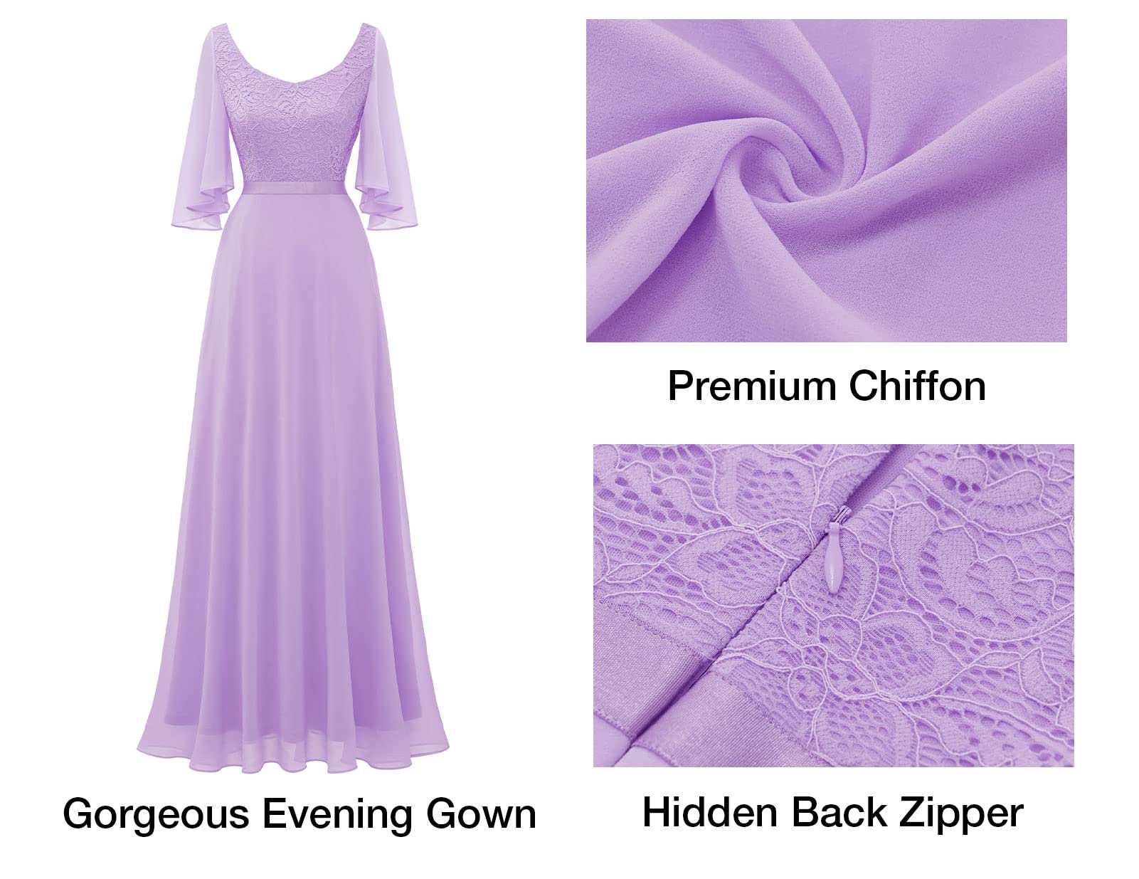 Elegant DRESSTELLS Women's Bridesmaid Dress - Long Lace Chiffon Formal Gown for Wedding Guest, Prom, Mother of Bride & Evening Events | Perfect for Weddings, Galas & Special Occasions