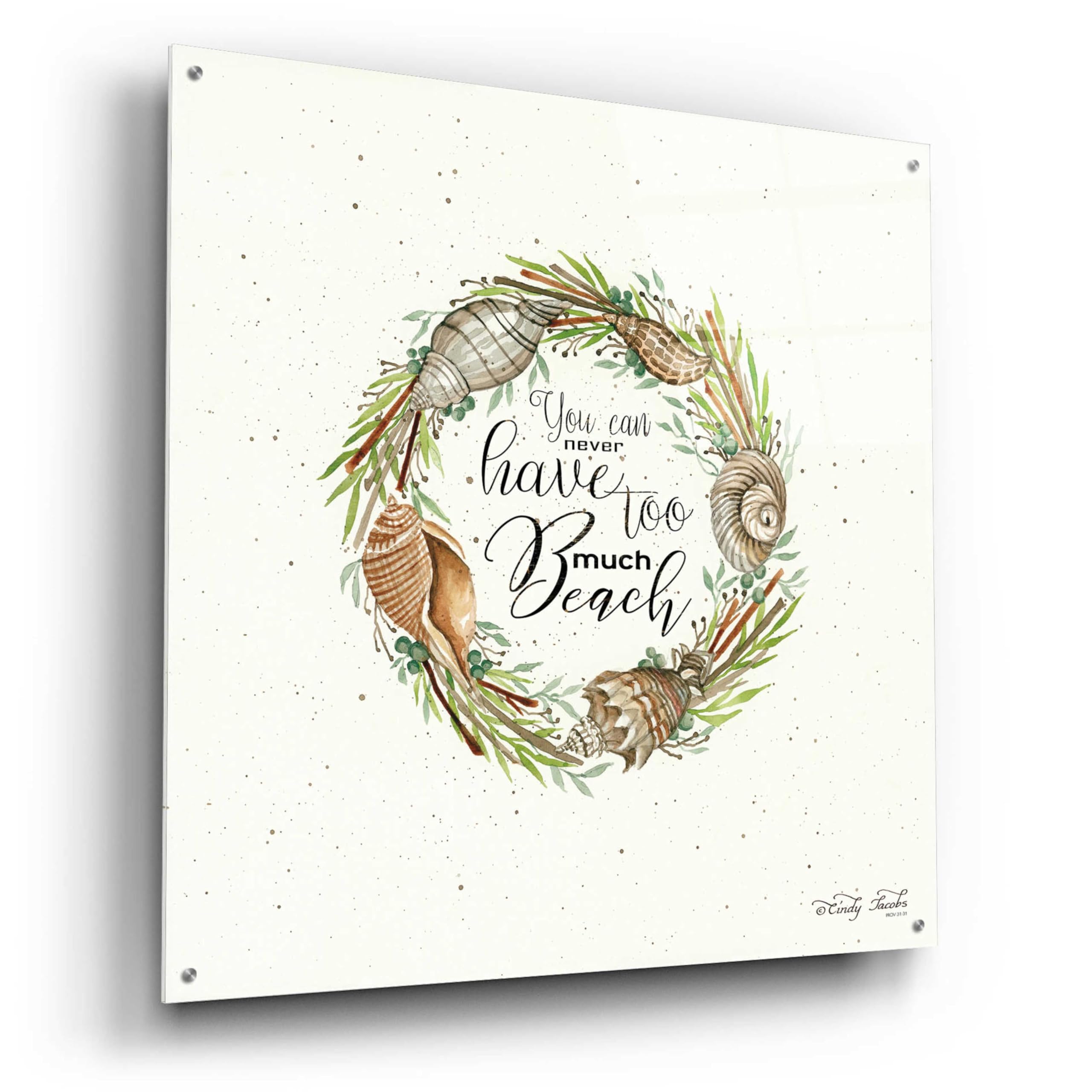 Epic Art 'Never Too Much Beach Shell Wreath' by Cindy Jacobs - 36x36 Inch Acrylic Glass Wall Decor - Coastal Home Decor for Living Room, Bedroom & Beach House