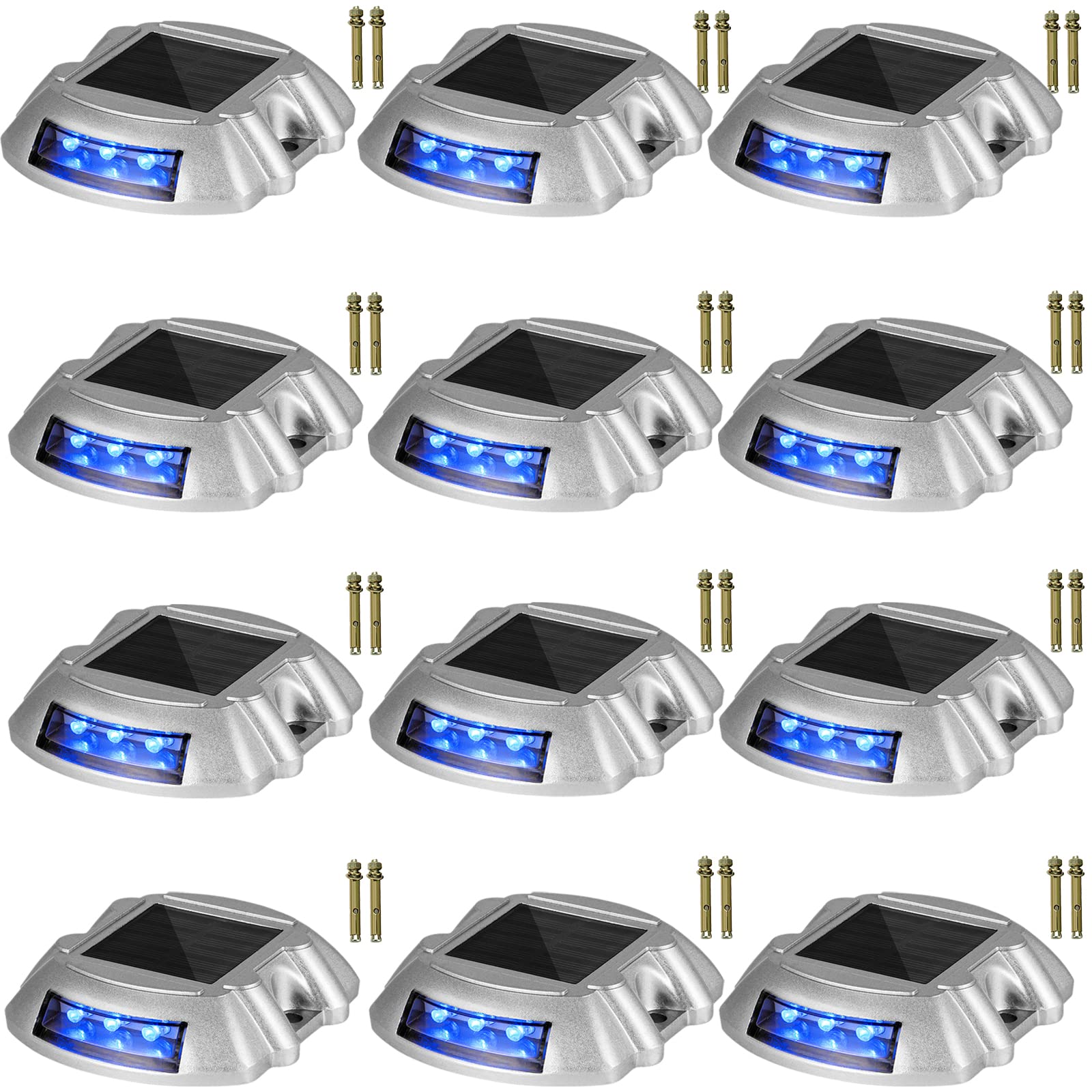 Happybuy 12-Pack Solar Driveway Lights - Bright Blue LED Outdoor Solar Lights, Waterproof Wireless Deck Lights for Driveway, Garden, Path, Walkway, Dock & Steps - Perfect for Nighttime Safety and Landscape Lighting