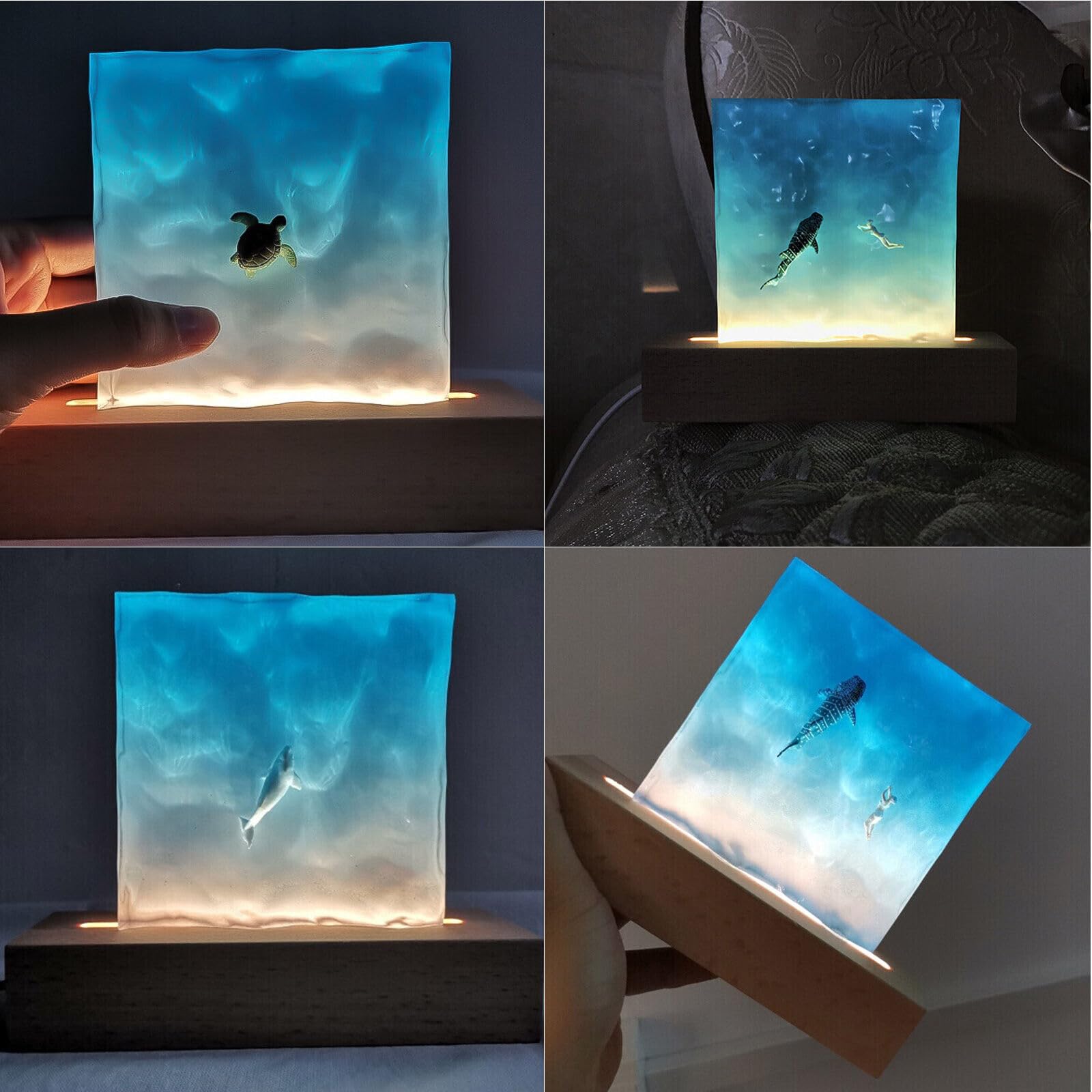2Pcs Resin Light Bulb Molds with LED Chip Base - DIY Epoxy Casting Silicone Lamp Molds for Aromatherapy Wax, Home Decor & Party Wall Art (Mountain Sea Design) - Perfect for Crafting, Gift Making & Boho Decor