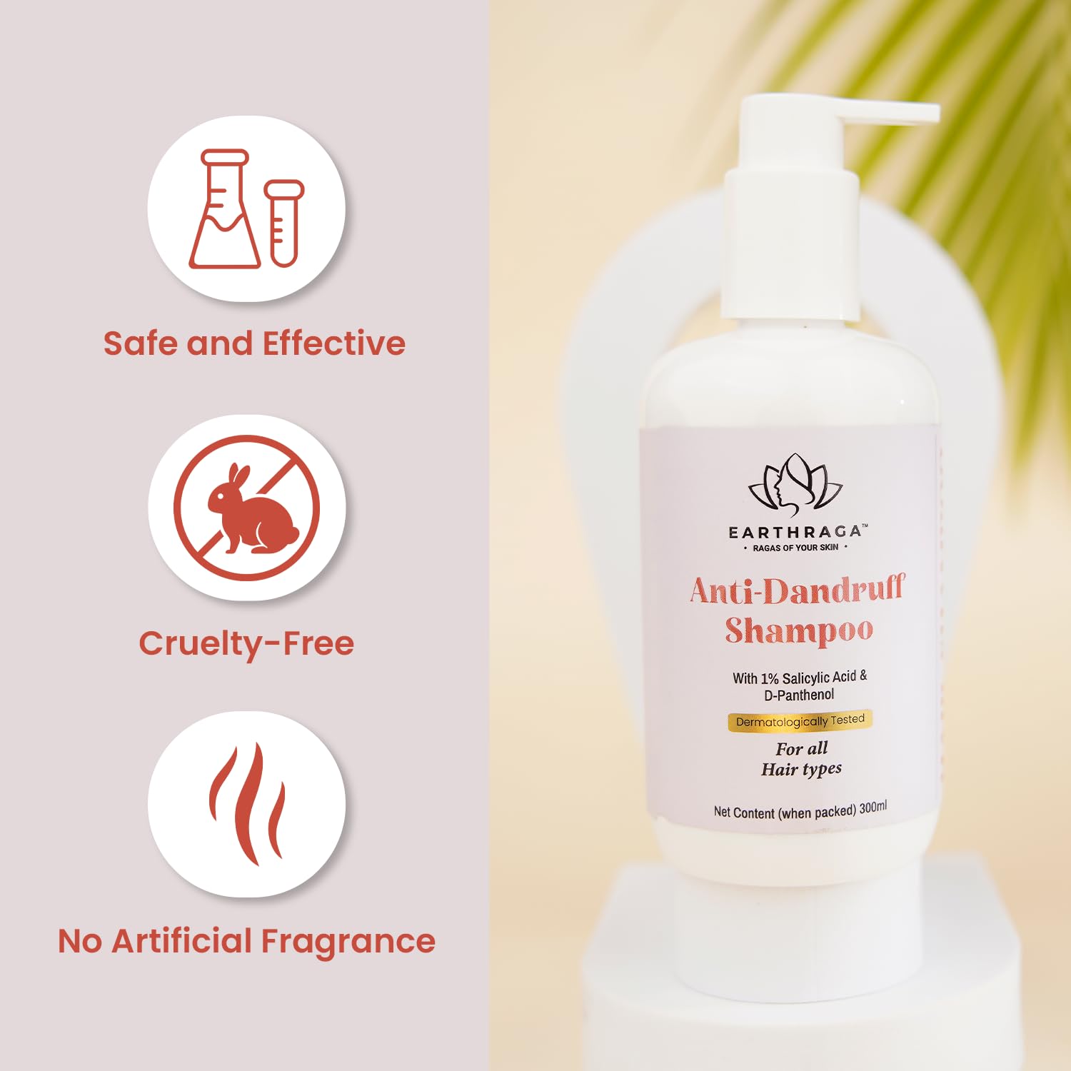 Earthraga Anti Dandruff Shampoo for Men & Women - Dandruff Treatment with D-Panthenol, Keratin & Natural Extracts - Promotes Hair Growth & Scalp Health - 300ml - Ideal for Daily Use & Sensitive Scalp Care