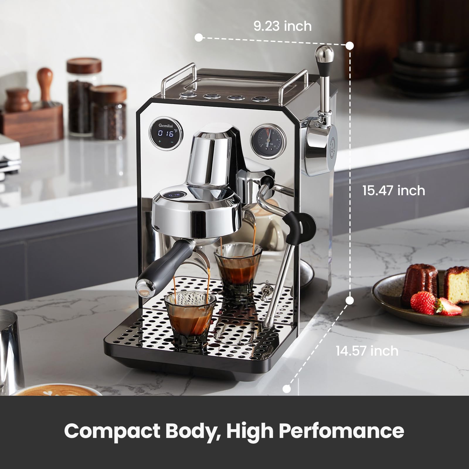 Professional 15 Bar Semi-Automatic Owl Espresso Machine with Milk Frother - 57oz Removable Water Tank & Dual Display - Perfect for Cappuccino, Latte & Espresso at Home or Office - Stainless Steel G3006 Model