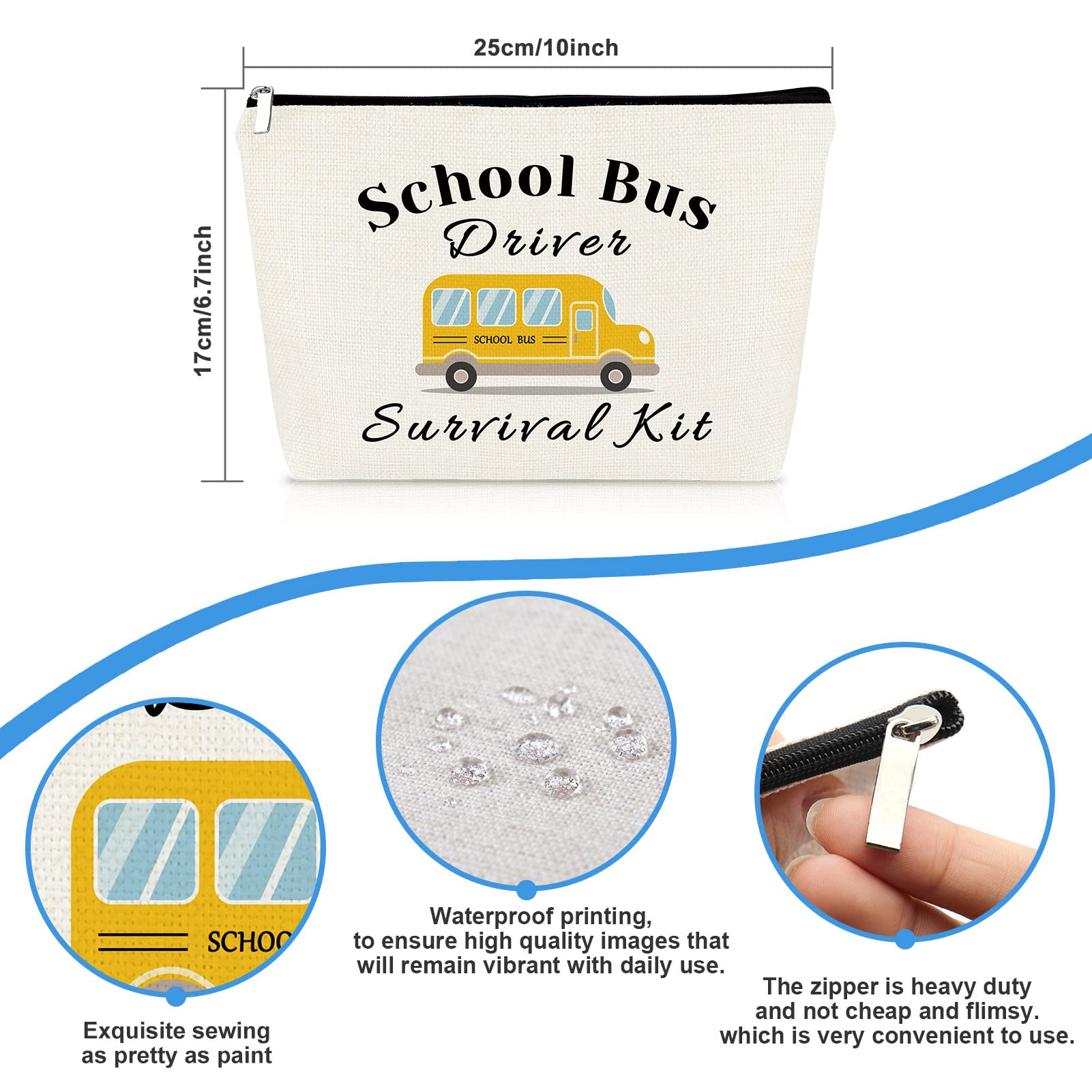 School Bus Driver Appreciation Gifts - Makeup Bag for Women | Thank You Present for Christmas, Birthday, Graduation, Retirement | Travel Toiletry Pouch with Zipper | Perfect for Cosmetics, Daily Use & Commuter Essentials