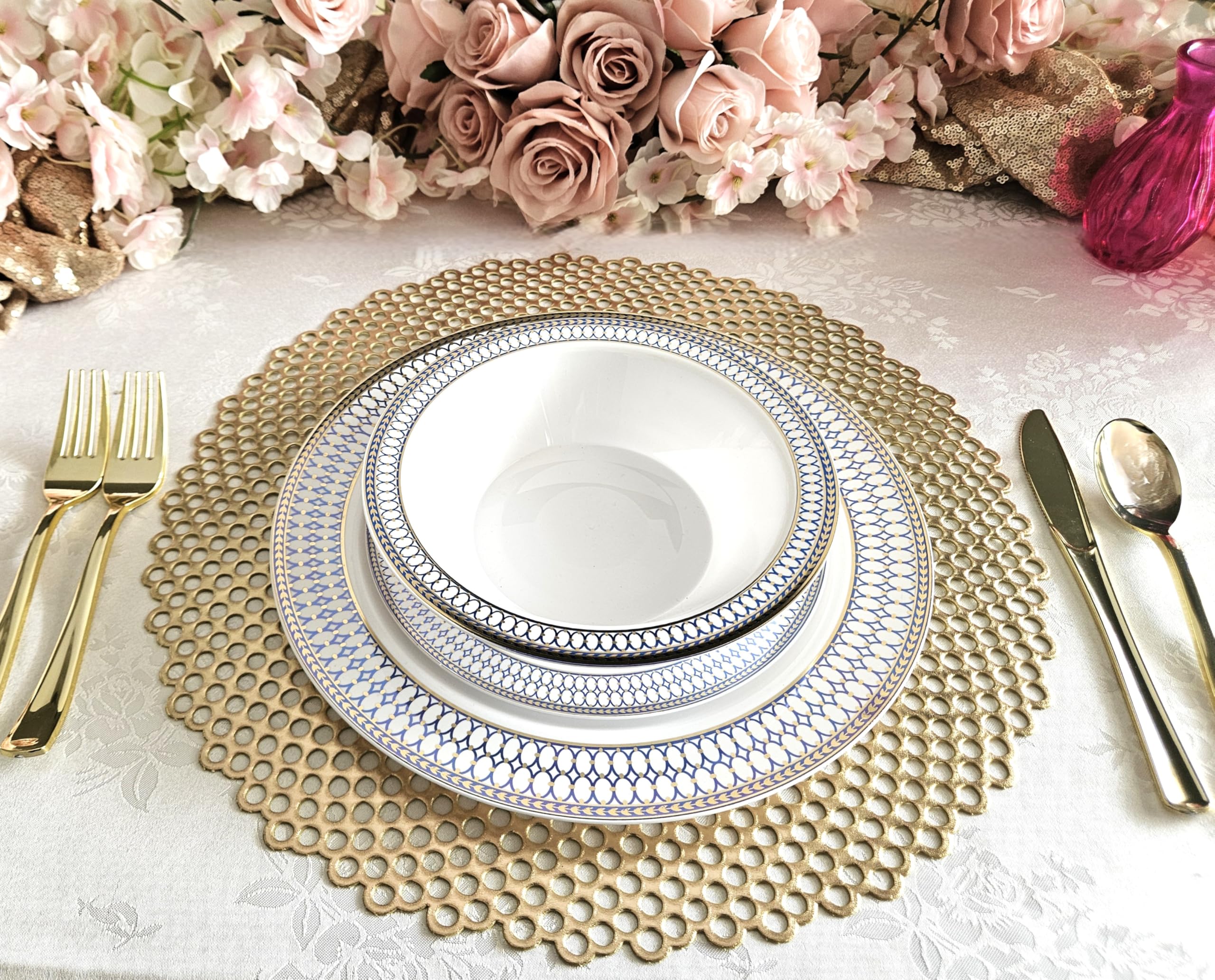 40-Pack Gold Mosaic Pressed Vinyl Metallic Placemats - Elegant Wedding Table Decor & Dinner Party Centerpieces for Special Occasions