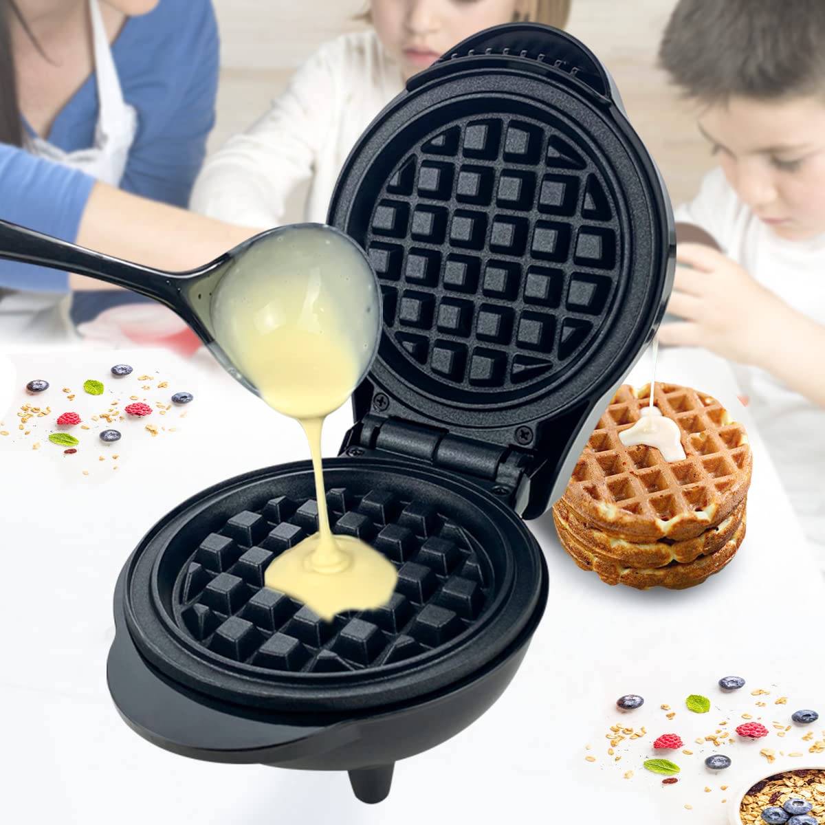 Mini Waffle Maker Electric - 600W Nonstick Chaffle Maker for Kids - Perfect for Breakfast, Snacks, Keto Diet & Family Cooking