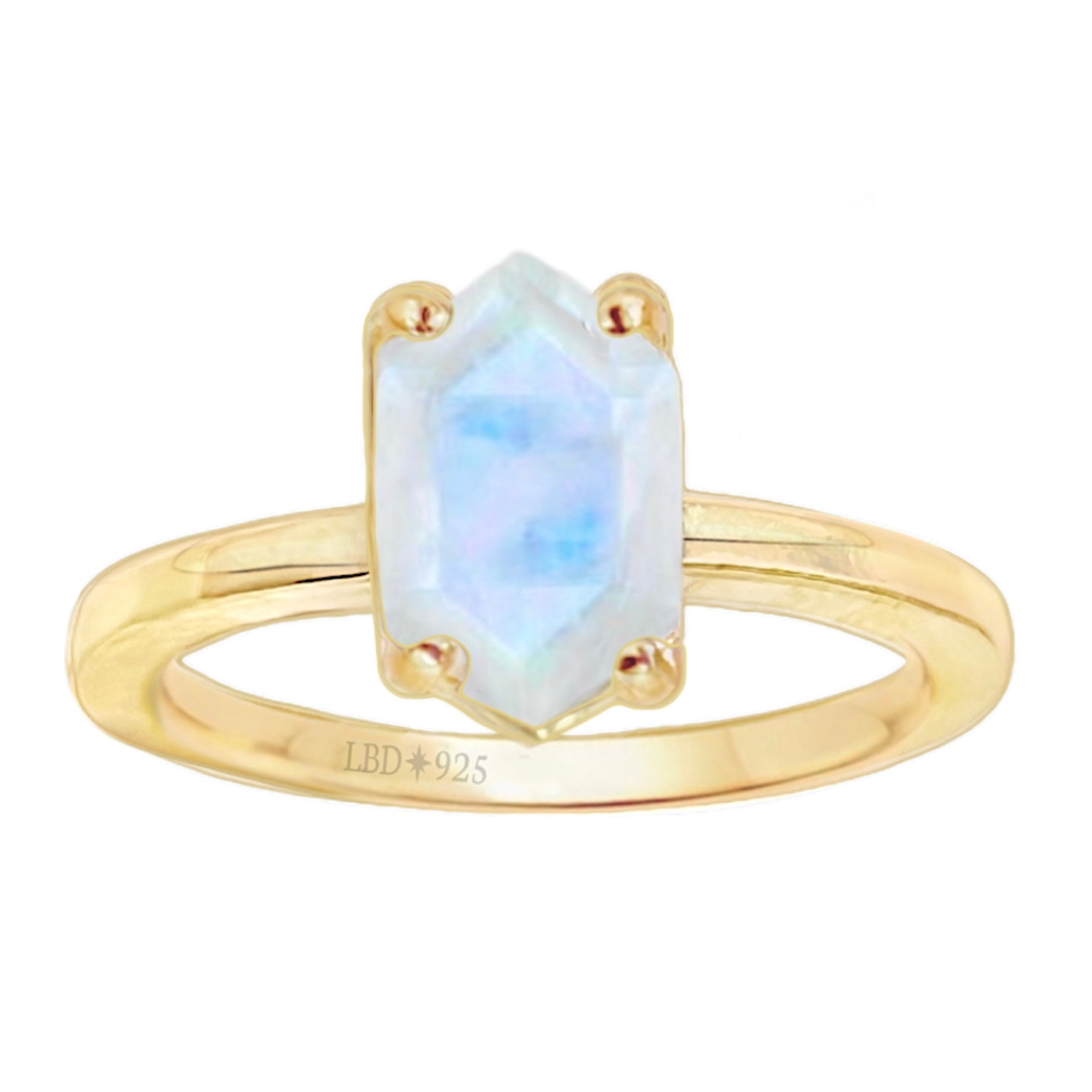 Laihas Gold Mini Hex Crystal Moonstone Ring – Elegant Dainty Jewelry for Women, Perfect for Everyday Wear & Special Occasions