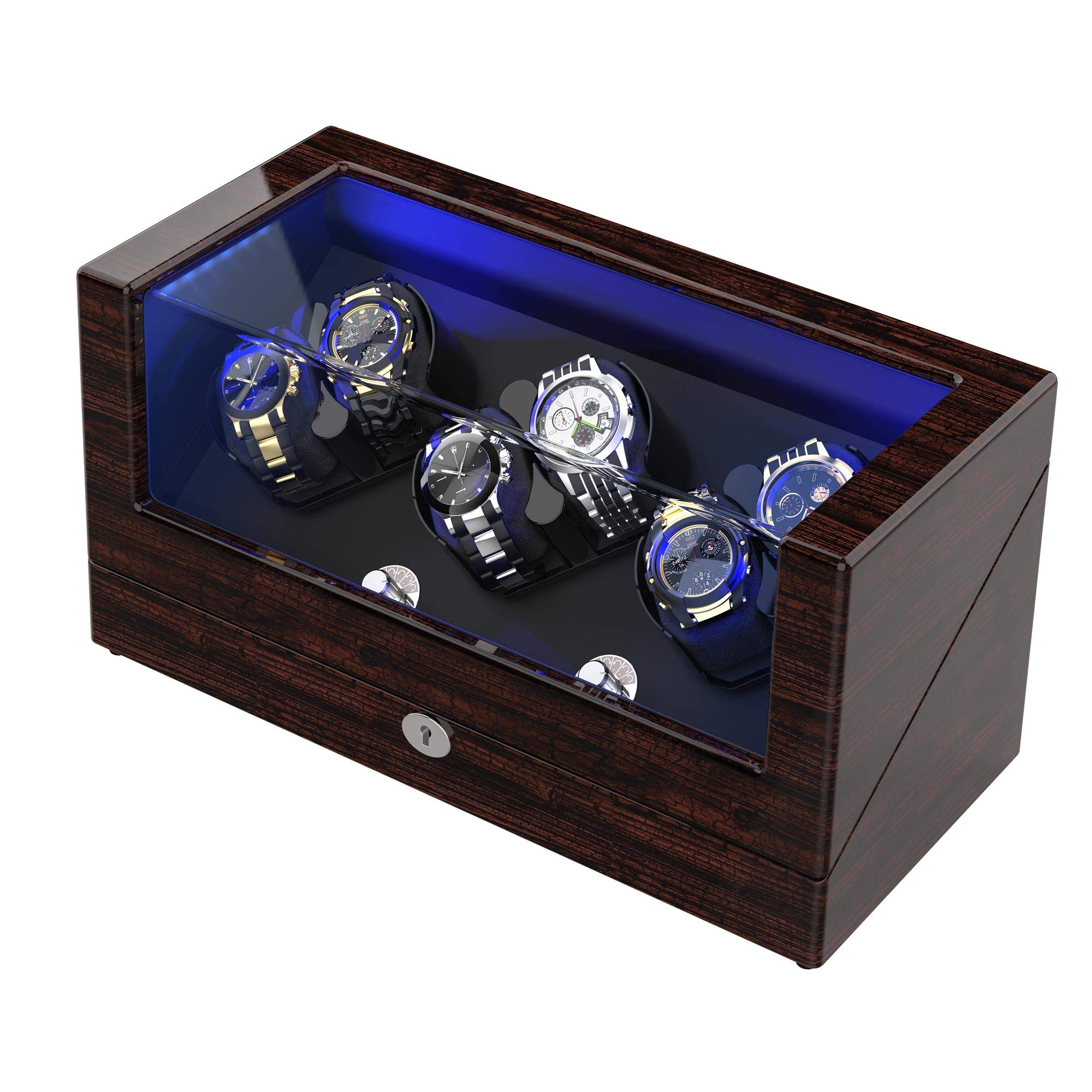 Premium Automatic Watch Winder for Rolex - Japanese Motor, Soft Watch Pillows, Wooden Shell & Blue LED Light - Perfect for Watch Storage, Display & Maintenance (Triple Tree)