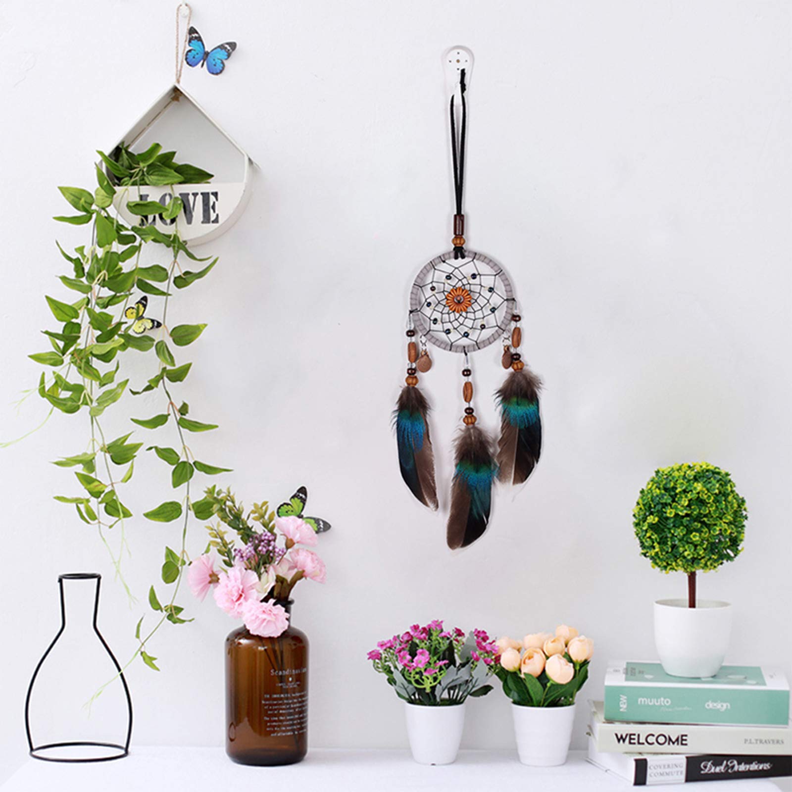 Feather Dream Catcher Car Hanging Decor - Handmade Native American Style Rearview Mirror Pendant Charm for Car Interior, Home & Office Decor | Perfect for Gifts, Meditation Spaces & Boho Style Vehicles