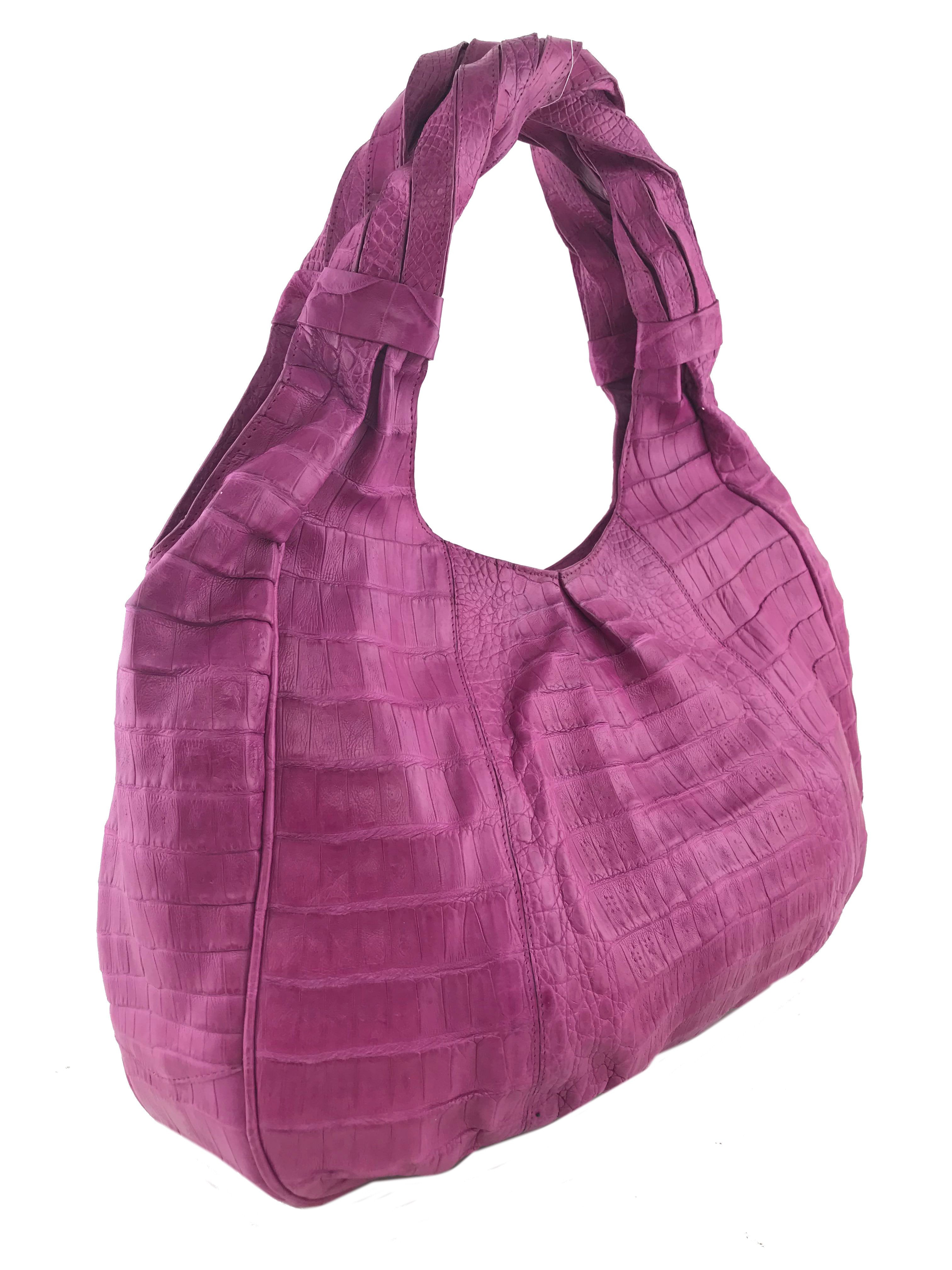 Nancy Gonzalez Genuine Crocodile Leather Ruffled Hobo Bag - Luxury Designer Handbag for Women, Perfect for Evening Parties & Special Occasions