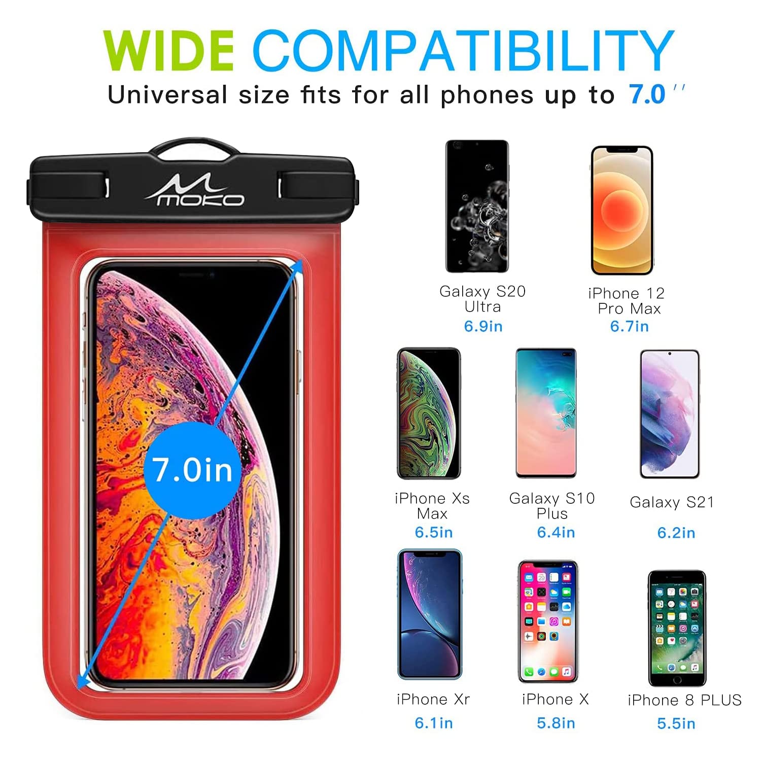 Waterproof Phone Pouch for iPhone 16/15/14/13/12/11 Pro Max/X/Xr/Xs Max/SE 3 & Samsung S24/S23/S21/S20/S10/S9 - Underwater Dry Bag Case with Lanyard & Armband - Perfect for Swimming, Beach, Kayaking and Outdoor Activities
