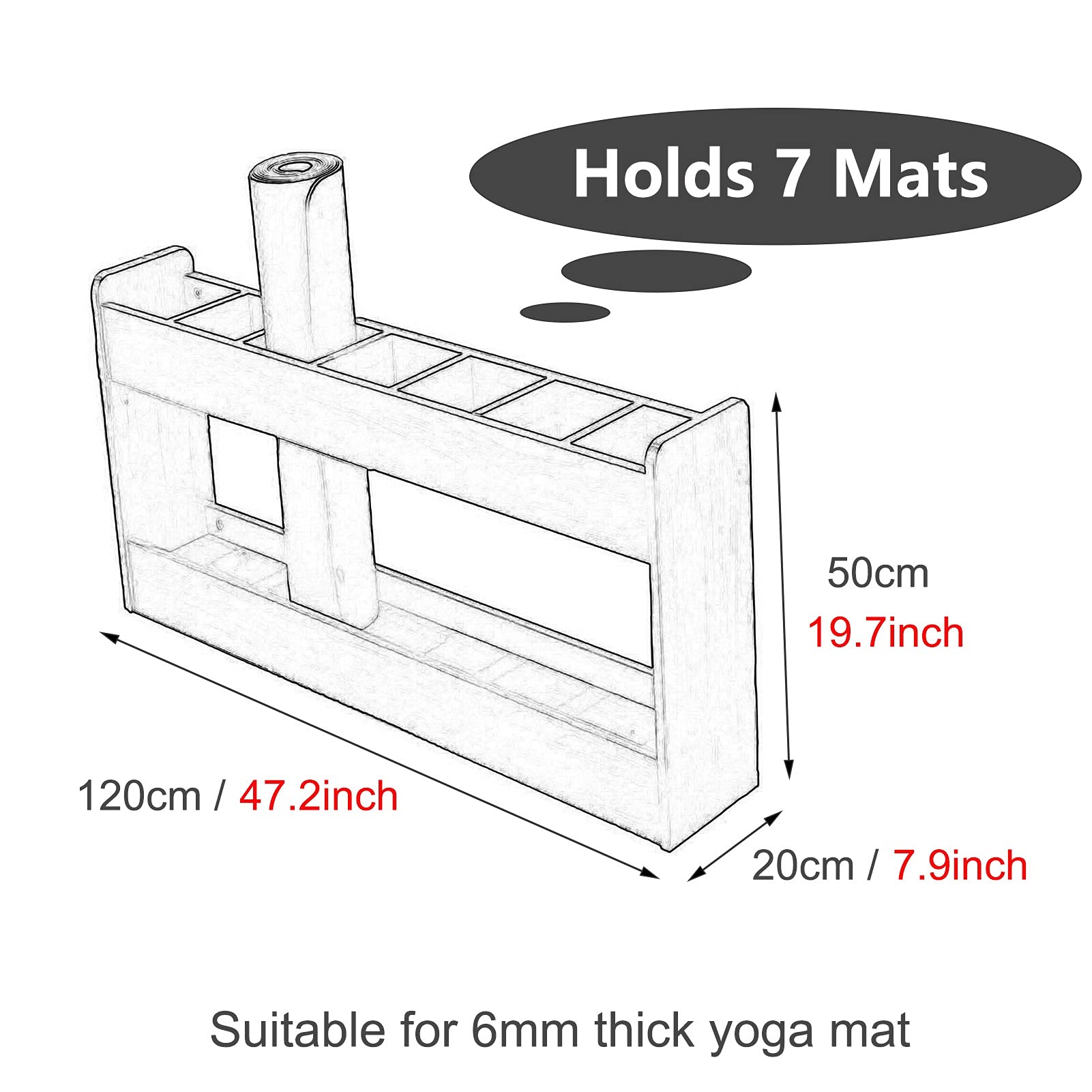 Premium Wooden Yoga Mat Rack - 6 Compartment Storage Holder for Yoga Mats, Foam Rollers & Carpets | Freestanding Gym & Home Organization | Space-Saving Solution for Yoga Studios, Kindergartens & Fitness Centers