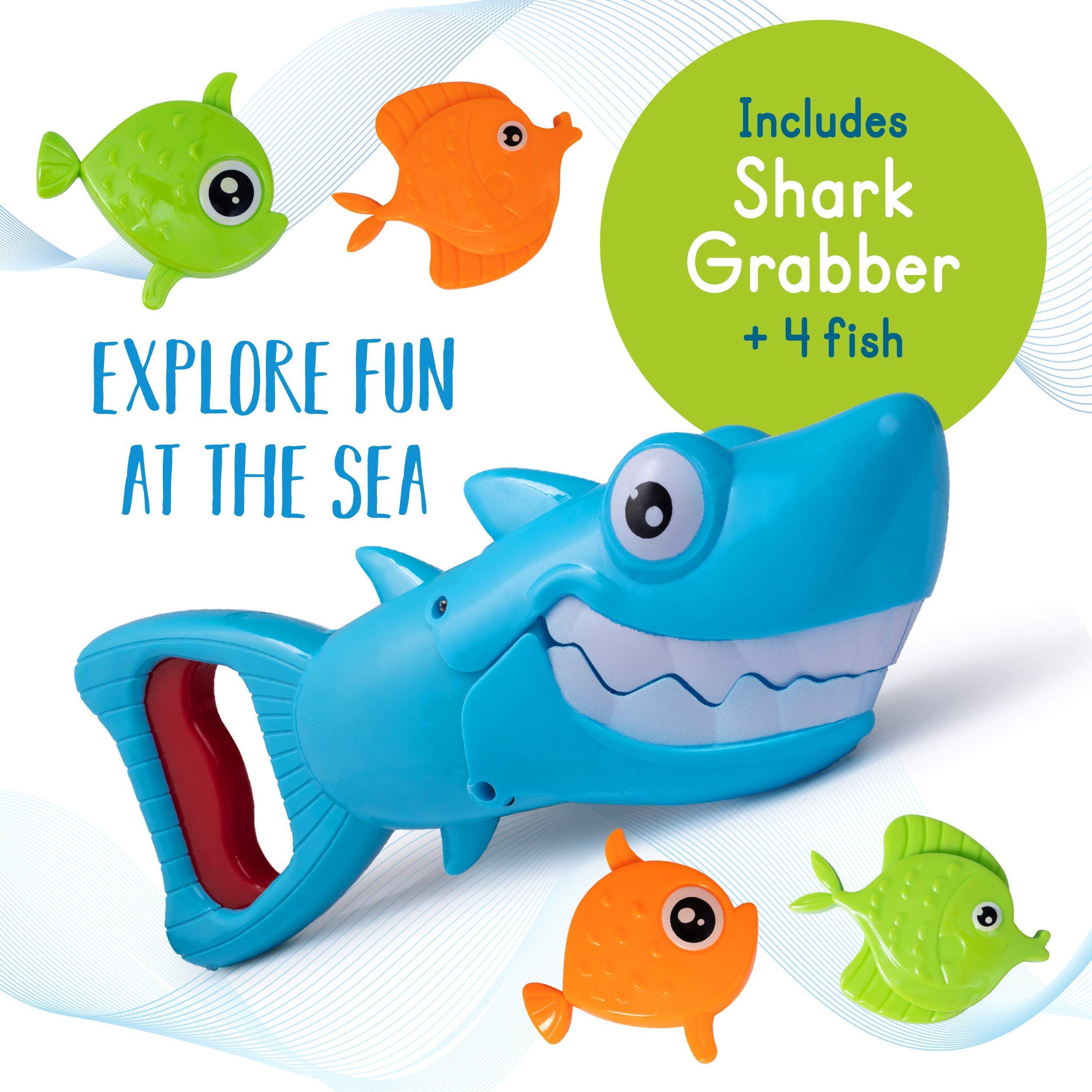 Hoovy Baby Bath Toys Set - Fun Shark Grabber with 4 Toy Fish for Toddlers & Kids - Safe Bathtub Toys for Boys & Girls - Perfect for Bath Time Play & Learning