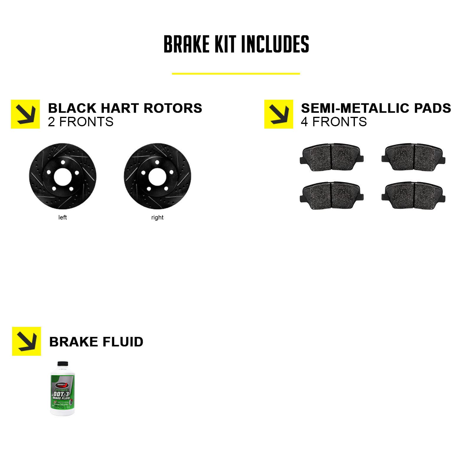 Hart BHC1.59021.03 Front Brake Pads and Rotors Kit - Semi-Metallic Brake System for Cars, Trucks & SUVs | Perfect for Daily Commuting, Highway Driving & Heavy Loads