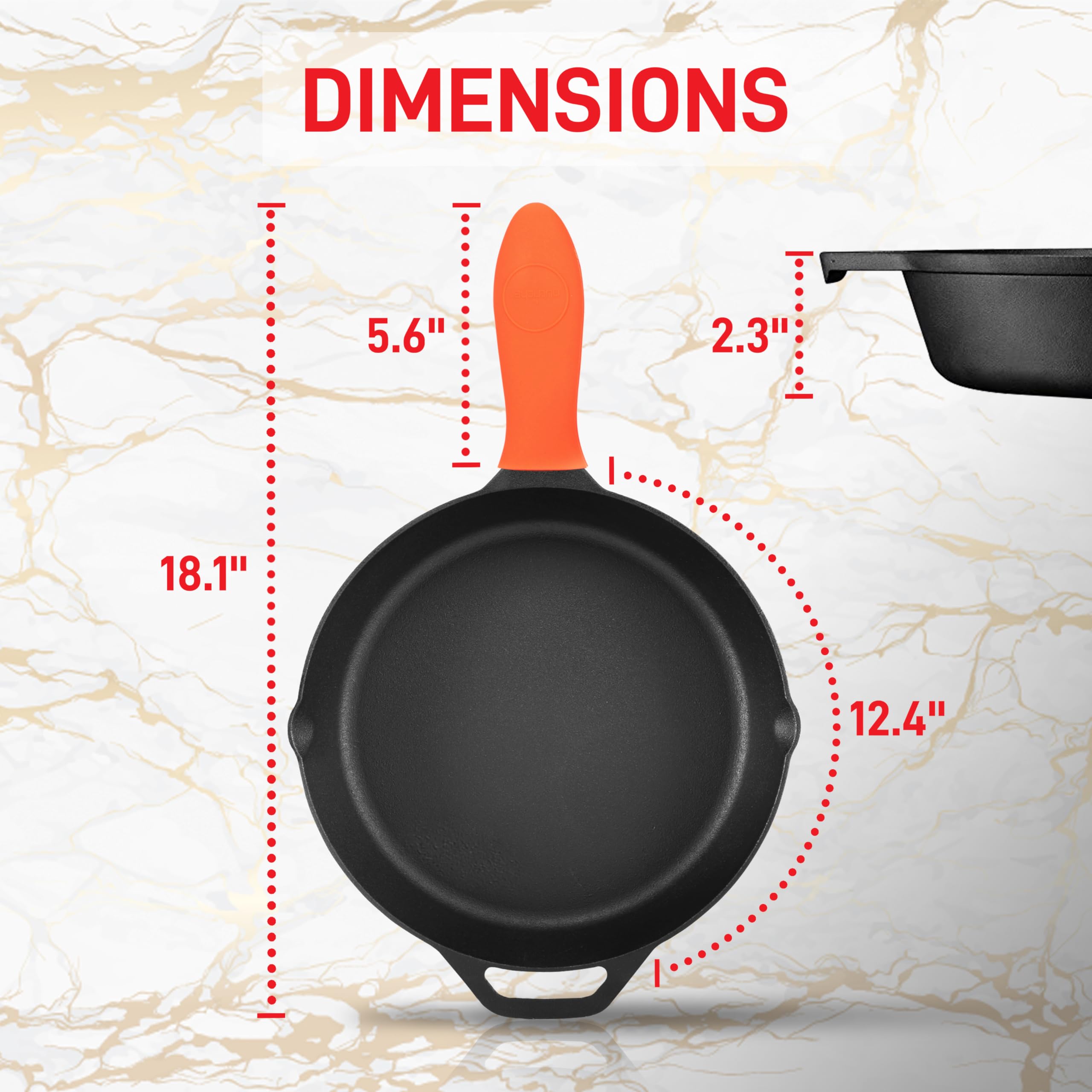 NutriChef 12-Inch Pre-Seasoned Cast Iron Skillet with Lid - Oven Safe, Nonstick Frying Pan with Cool-Touch Silicone Handle - Compatible with All Cooktops (Gas, Electric, Induction) - Perfect for Searing, Baking, and Stovetop Cooking - NCCI12