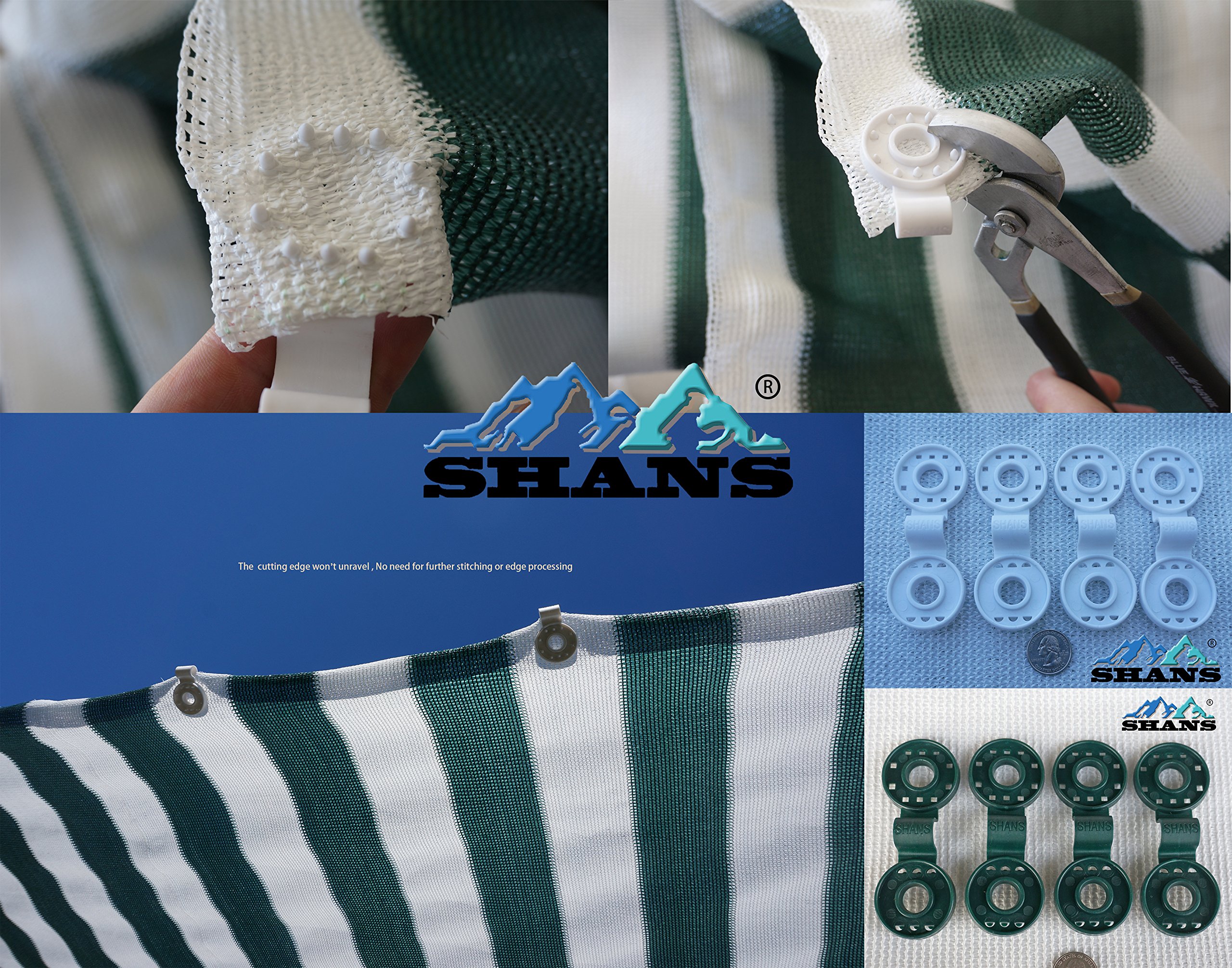 SHANS 90% UV Block Shade Sail DIY Kit with Free Clips - Green & White 12ft x 50ft - Perfect for Patio, Garden, Poolside, and Outdoor Sun Protection