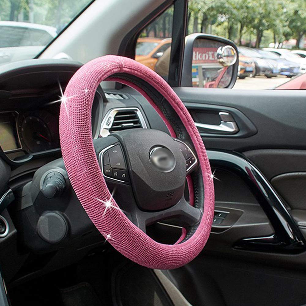 ATMOMO Pink Rhinestone Steering Wheel Cover - Anti-Slip 15 Inch Bling Crystal Car Wheel Protector for Women | Luxury Driving Accessory for Sedan, SUV & Daily Commute