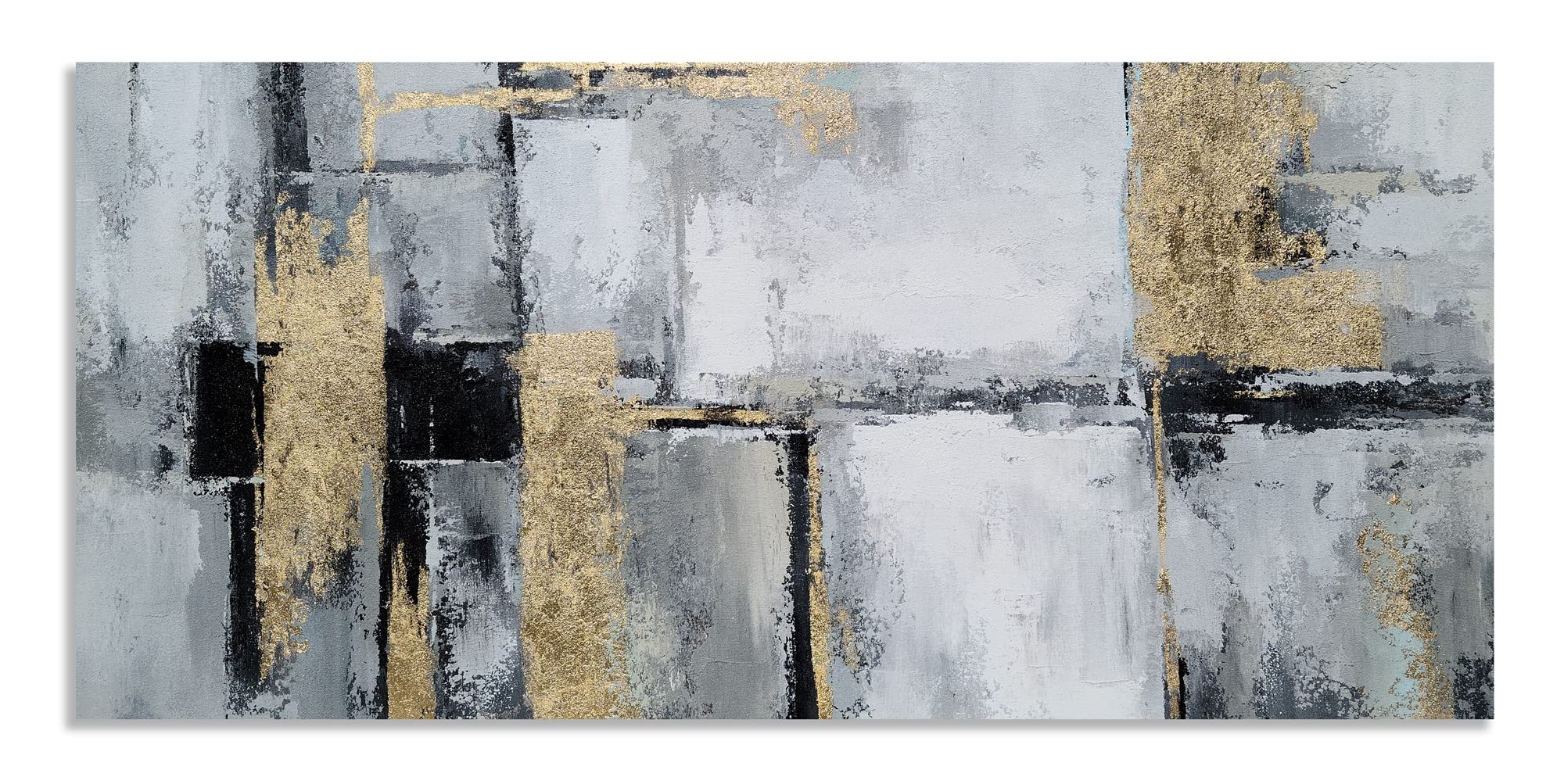 Abstract Black and White Canvas Wall Art with Gold Foil - Modern Painting for Living Room, Bedroom & Office Decor | RFDEPOT ARTS Home Decoration