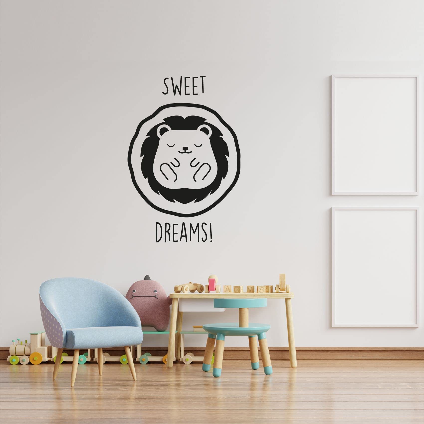 Sweet Dreams - Cute Baby Lion Sleeping Silhouette Wall Decal Sticker (30x22 inch) - Nursery Decor, Kids Room Art, Bedroom Vinyl Design for Boys & Girls - Perfect for Nursery, Children's Bedroom & Kindergarten Decorations