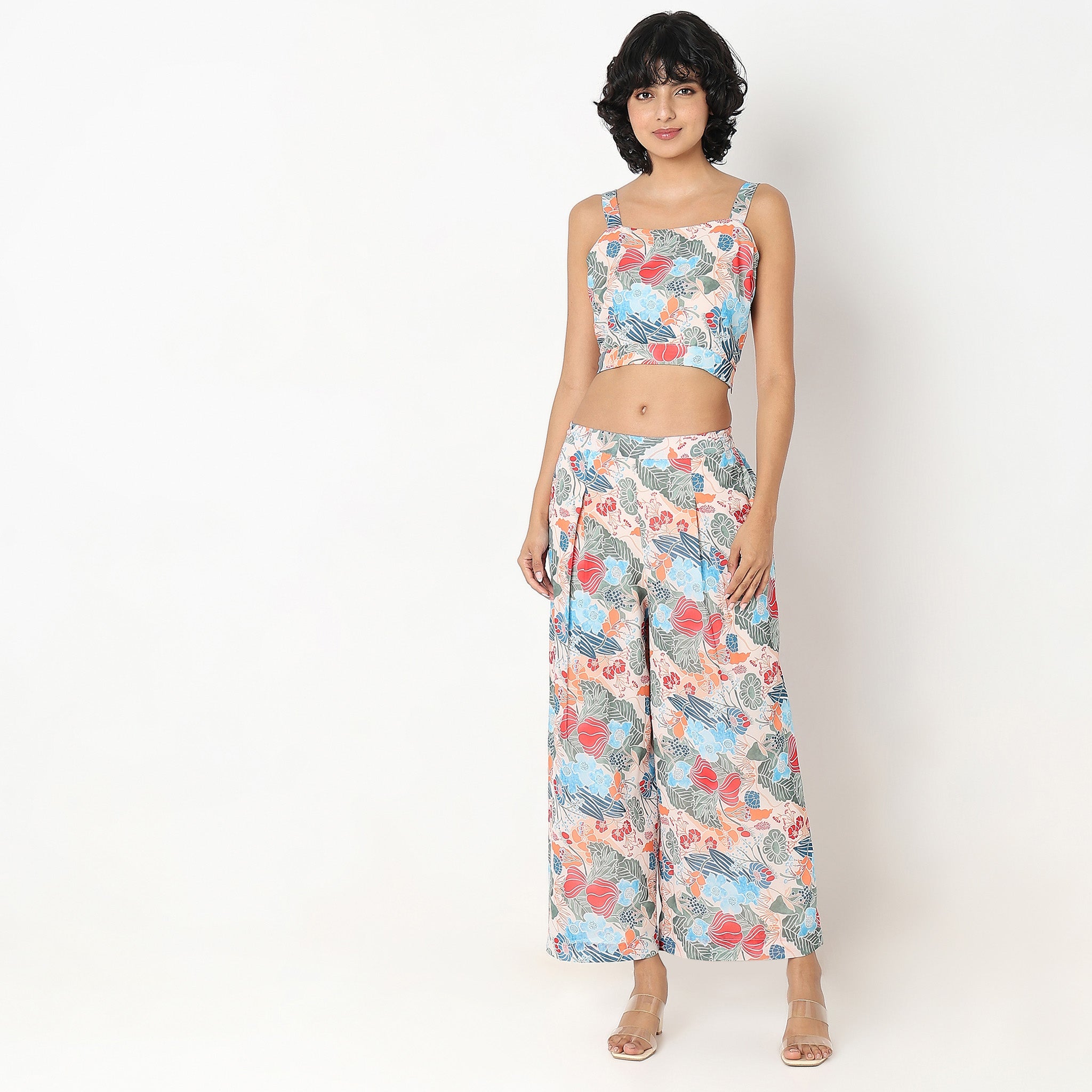 Flare Fit Printed Co-Ord Set with Top, Palazzo Pants & Cape - Stylish Women's Outfit for Casual Wear, Parties & Special Occasions