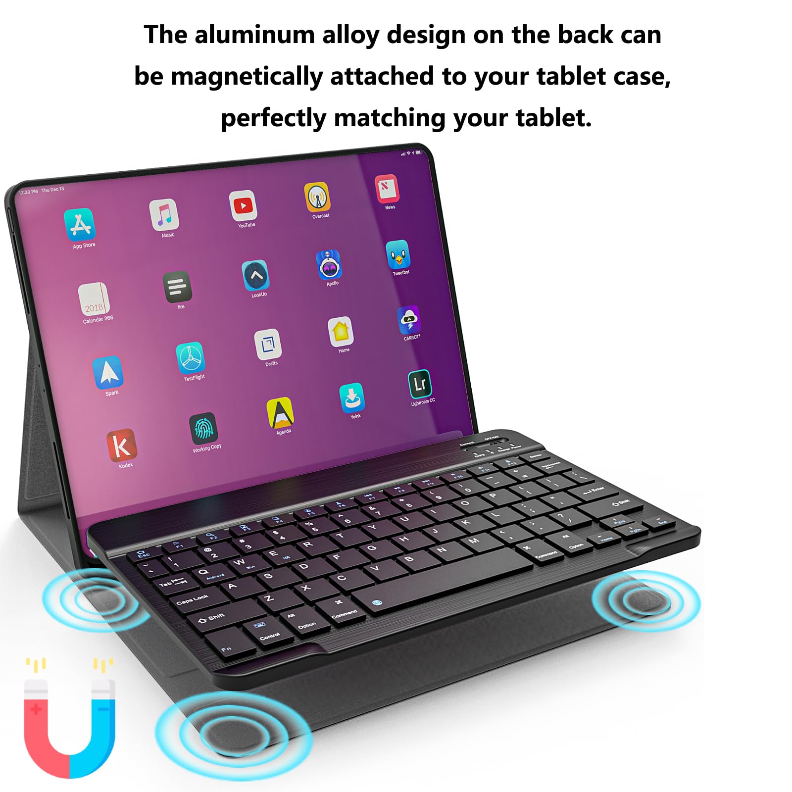 Ultra-Slim Bluetooth Keyboard for iPad, iPhone & Android Tablets - Portable Rechargeable Wireless Keyboard Compatible with iPad Air/Pro/Mini, Samsung Galaxy Tab - Perfect for Travel, Office & Home Use (Black)