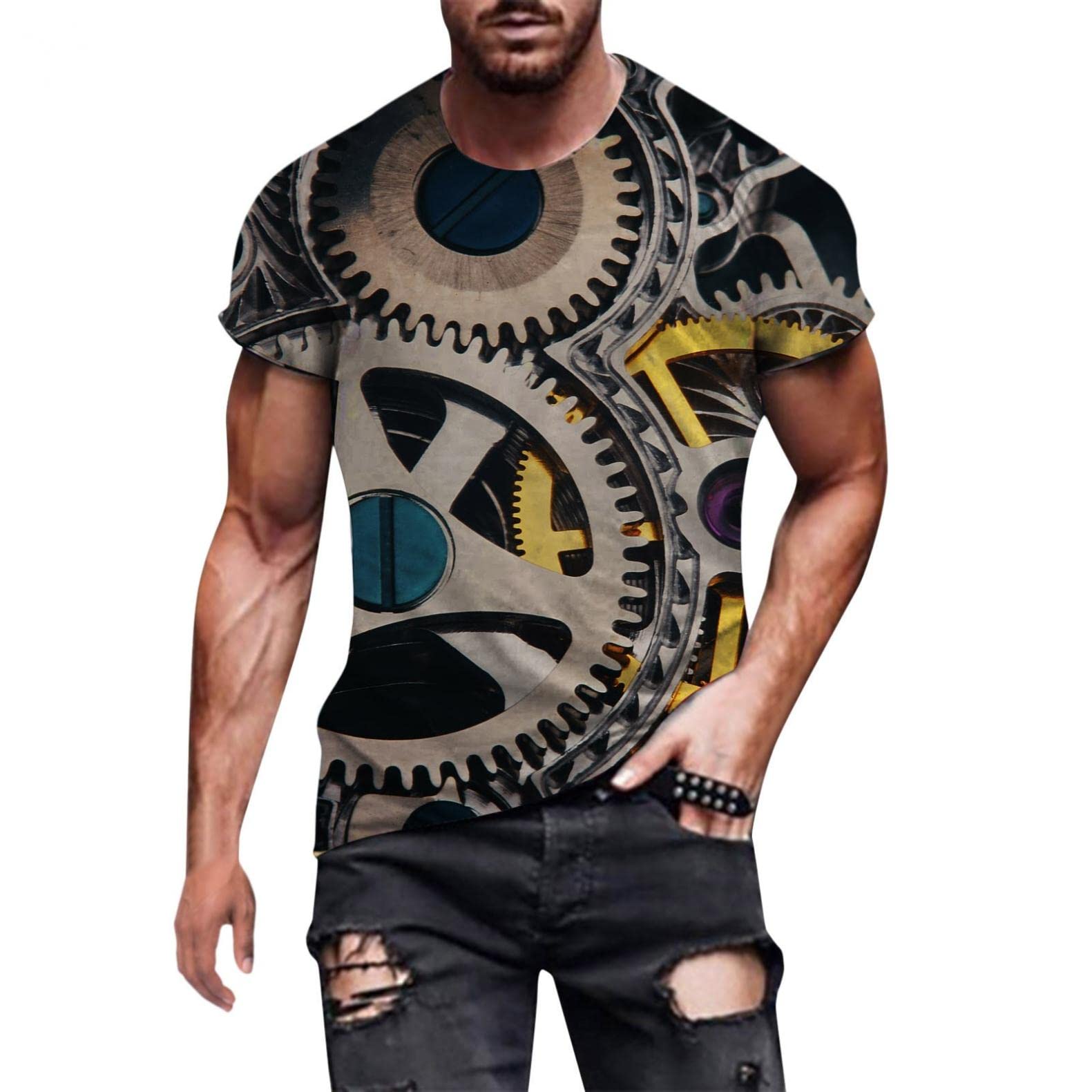 Men's Graphic T-Shirts - 3D Steampunk Printed Vintage Tee for Casual Wear | Cool Retro Style Shirts for Everyday Outfits & Steampunk Cosplay