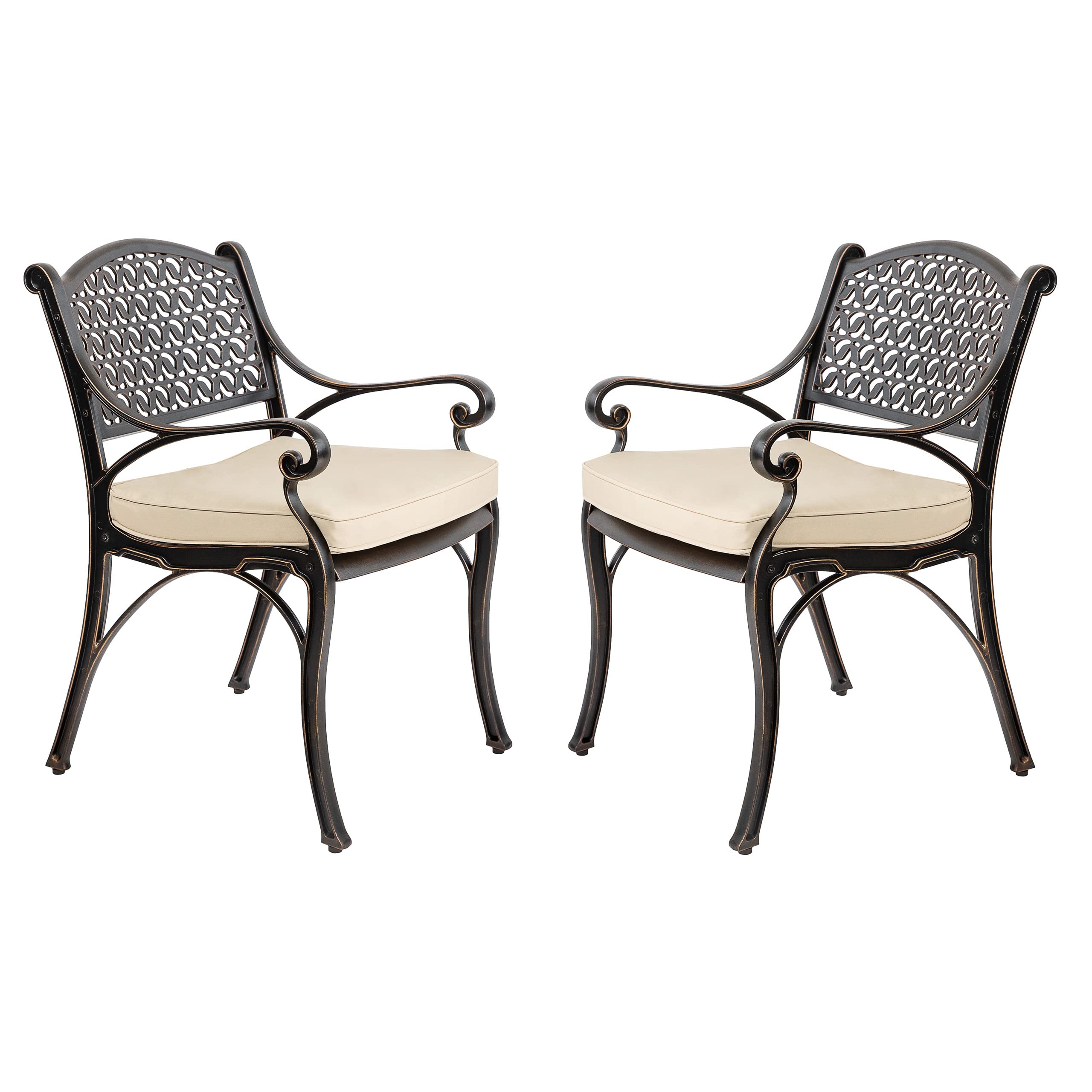 Kinger Home 2-Piece Outdoor Patio Dining Chairs Set with Cushions - Durable Cast Aluminum Patio Furniture for Backyard, Garden, and Poolside Relaxation