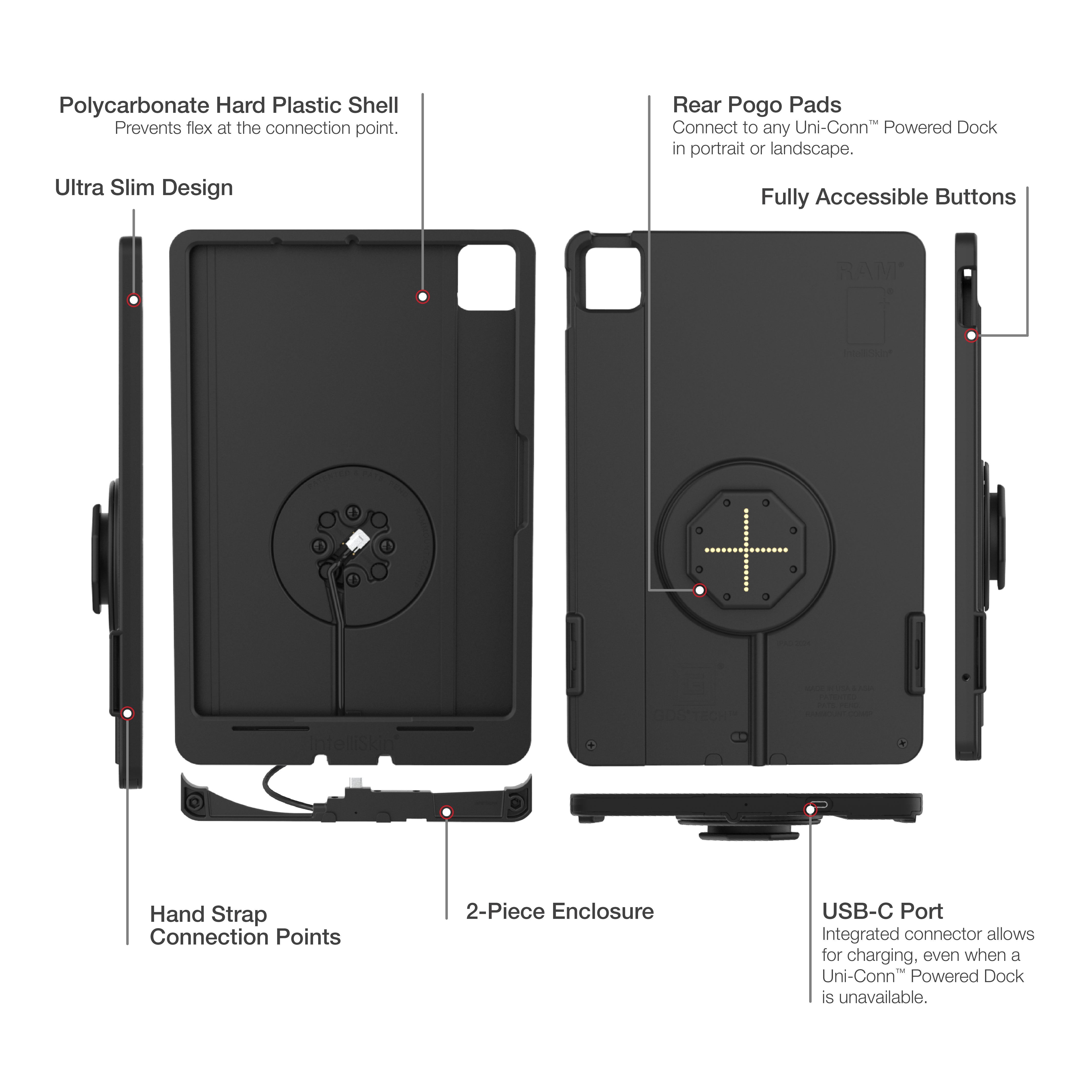 IntelliSkin® Thin Case™ for iPad Pro 11 (M4) - Ultra Slim Protective Cover with Rear Pogo Pads - Perfect for Work, Travel & Everyday Use - Model RAM GDS SKIN AP45 M4 TCB