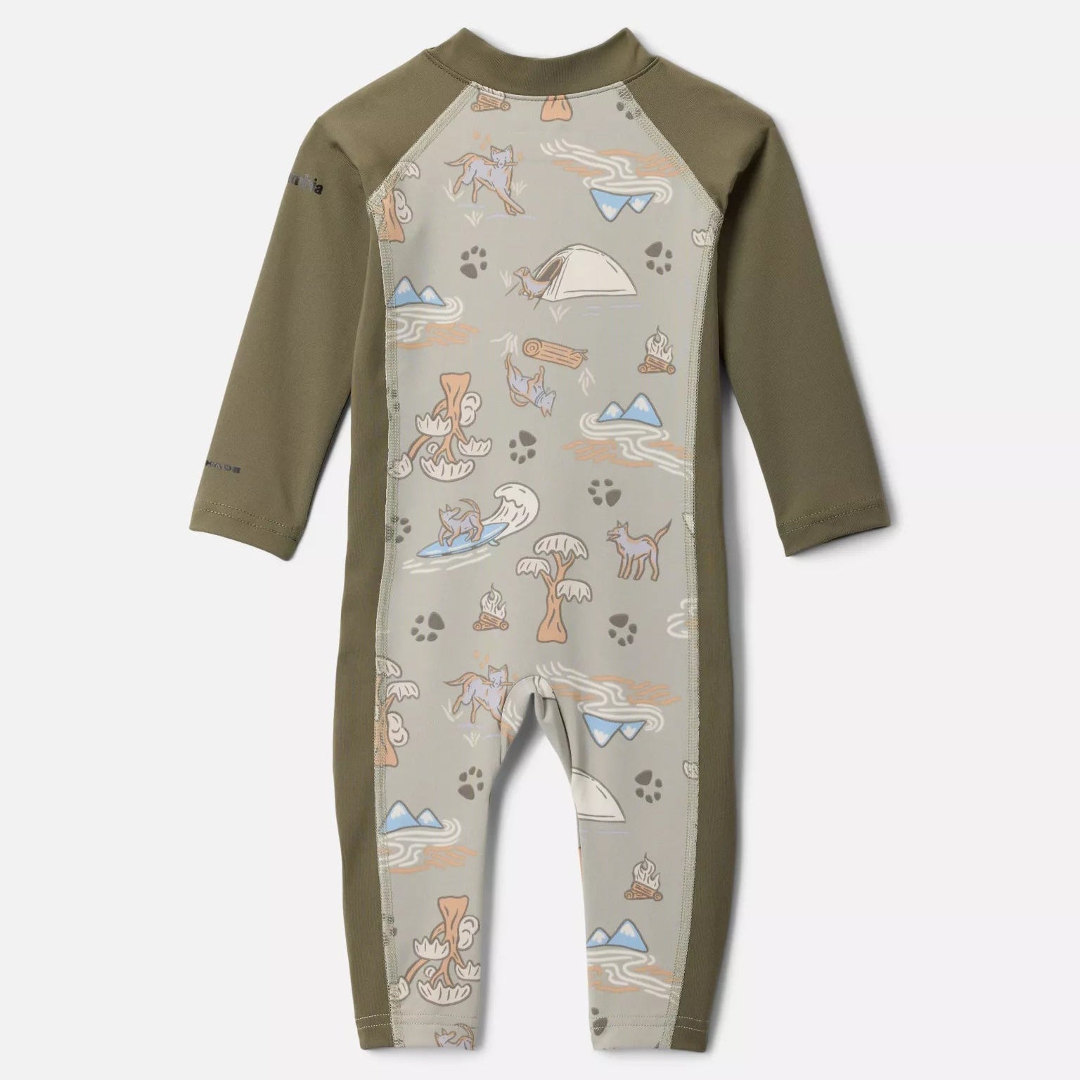 Columbia Safari Trail Tails Baby Sunsuit - Stone Green & Sandy Shores II | UPF 50+ Sun Protection for Infants | Perfect for Beach, Pool & Outdoor Adventures