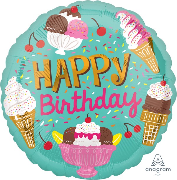 45cm Standard HX Ice Cream Party Balloon - Happy Birthday Decorations for Parties, Baby Showers & Celebrations - Perfect for Indoor & Outdoor Events