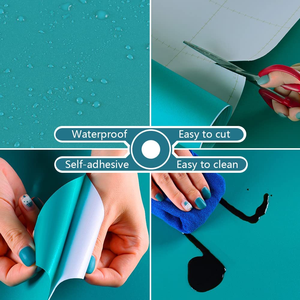 VEELIKE 15.7''x118'' Matte Turquoise Blue Peel and Stick Wallpaper - Waterproof Self-Adhesive Vinyl Contact Paper for Walls, Cabinets, Countertops & Shelves | Textured Decorative Wall Covering for Bedroom, Kitchen & Home Decor
