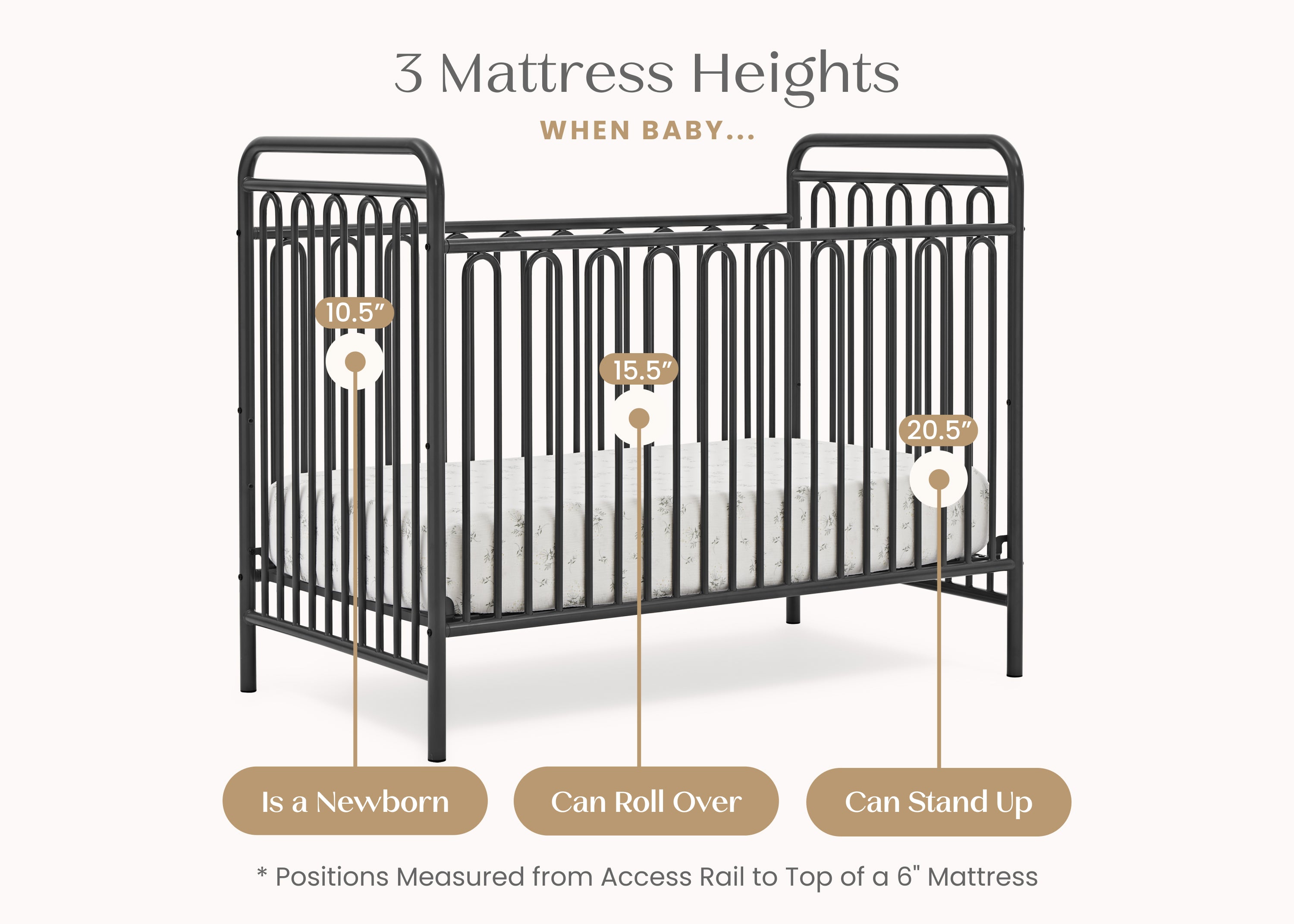 Darcy 4-in-1 Convertible Metal Baby Crib - Toddler Bed, Daybed & Full-Size Bed Conversion - Modern Nursery Furniture for Newborns to Teens (White) | Perfect for Small Spaces & Growing Families