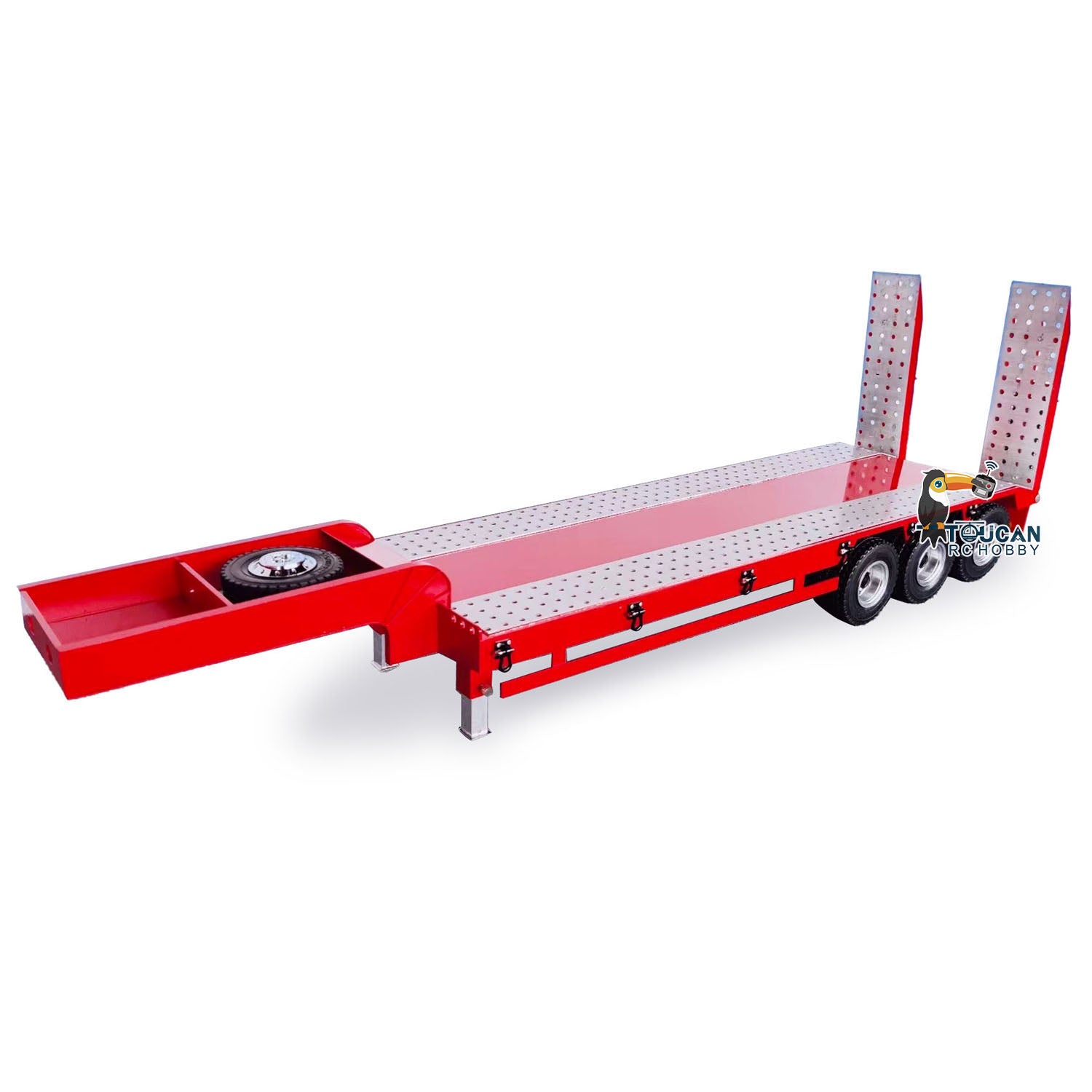 1/14 Scale 3 Axles Metal RC Trailer with Electric Tailboard - Compatible with RC Tractor, Radio Controlled Trucks & Electric Cars - Perfect for Off-Road Hauling & Construction Simulation