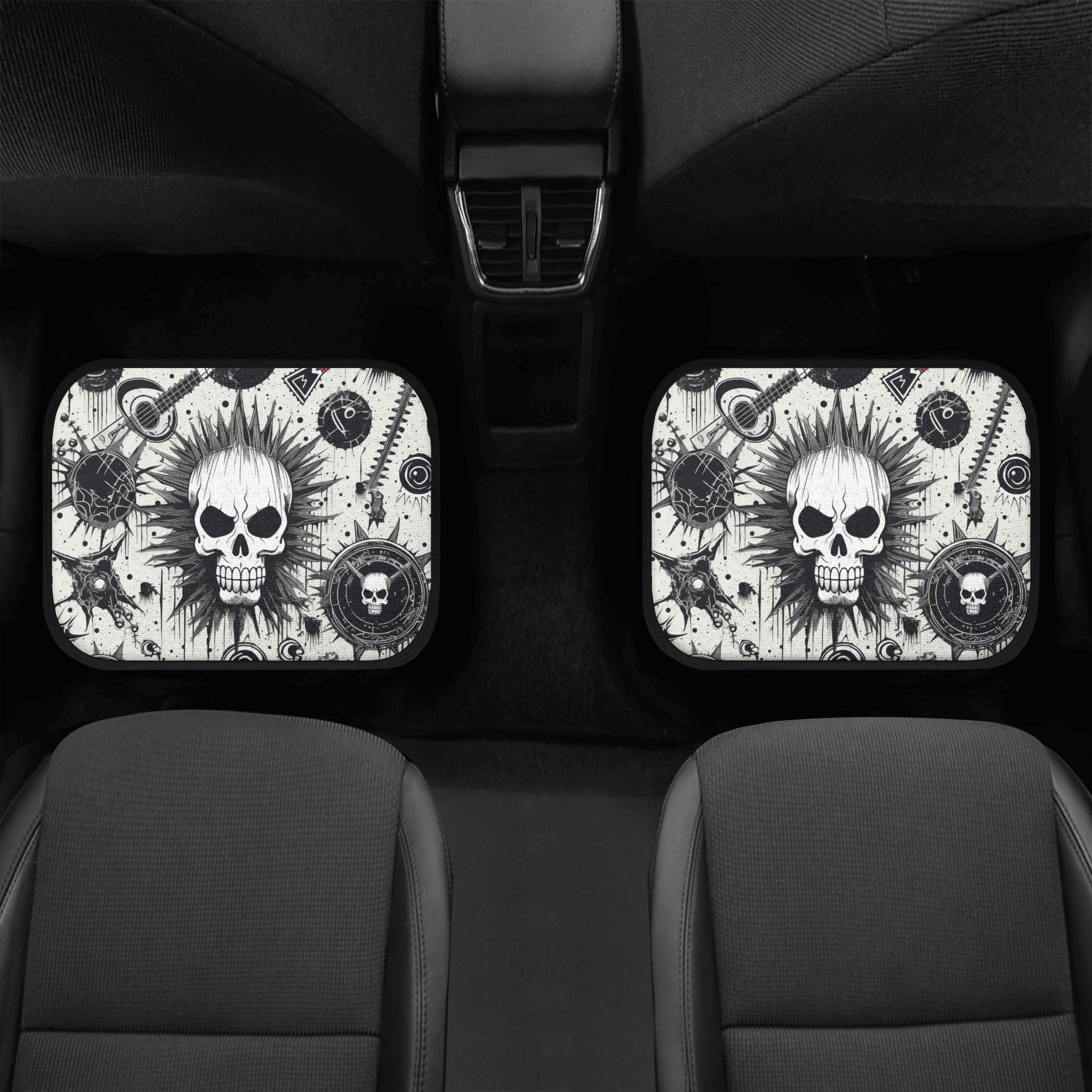 Punk Skull Car Floor Mats (Set of 4) - Non-Slip, Waterproof, All-Weather Protection for Sedans, SUVs, Trucks - Perfect for Car Enthusiasts & Gothic Style Lovers