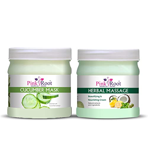 **Pink Root Cucumber Face Mask & Herbal Massage Cream Set - 500gm Each | Hydrating, Brightening & Relaxing Skincare for Dry & Dull Skin - Perfect for Spa Nights & Self-Care Routines**