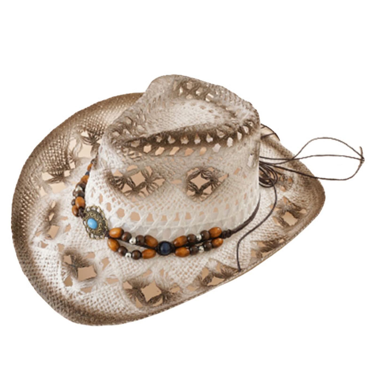 Stylish Cowboy Straw Hat with Beaded Tassel Belt - Western Sun Hat for Men & Women - Perfect for Beach Vacations, Summer Outings & Jazz Festivals