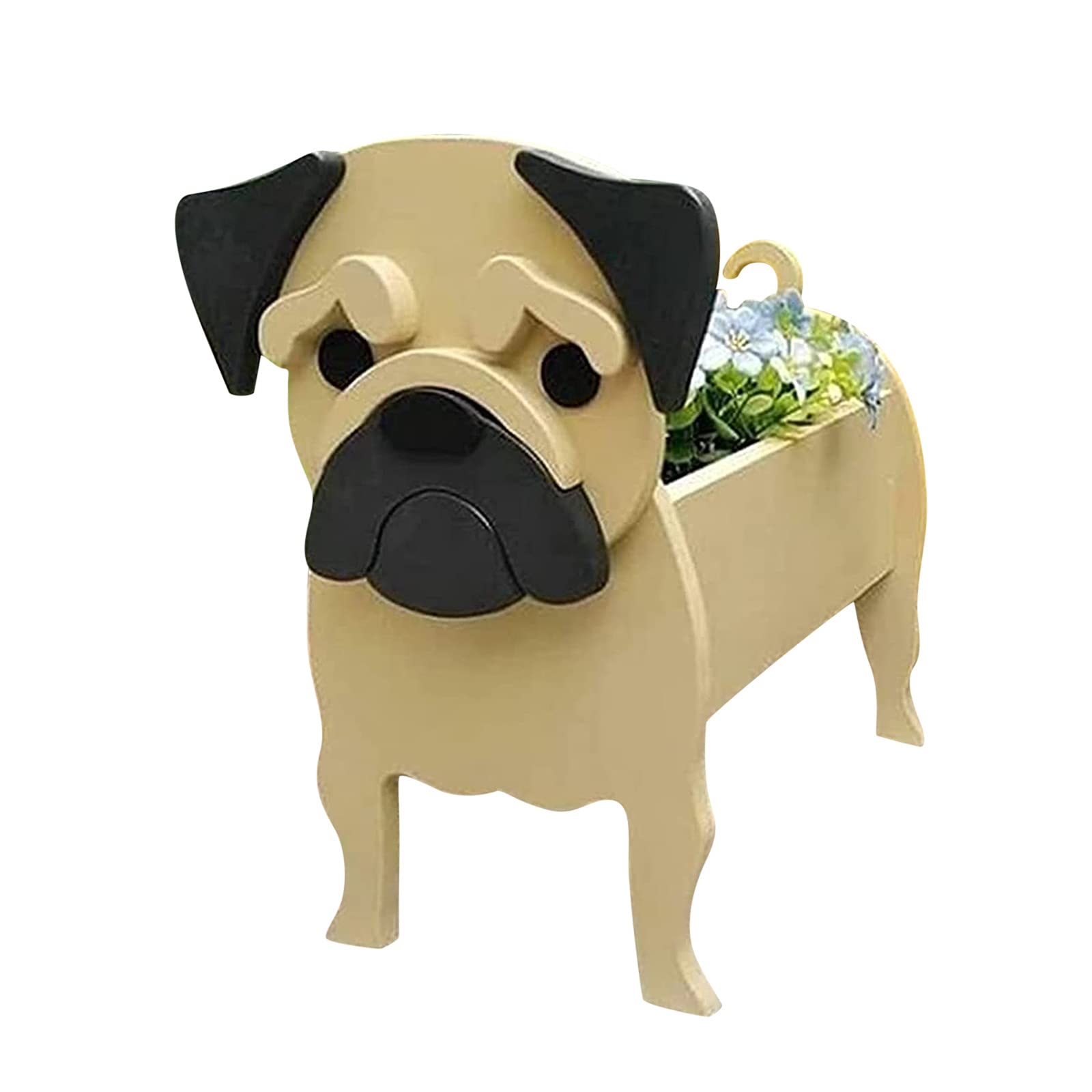 Cute Wooden Dog Planter Pot - Animal Shaped Flower Pot for Succulents & Cactus | Chihuahua, Bulldog, Pug Designs | Indoor/Outdoor Home & Garden Decor | Perfect for Living Room, Patio, Office Desk Decorations