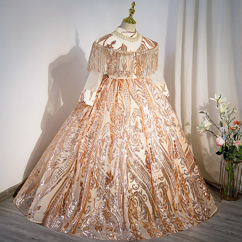 Luxury Flower Girl Dress for Girls - Elegant Communion Princess Party Dress with Tassel & Sequin Details | Perfect for Weddings, Baptisms, and Special Occasions