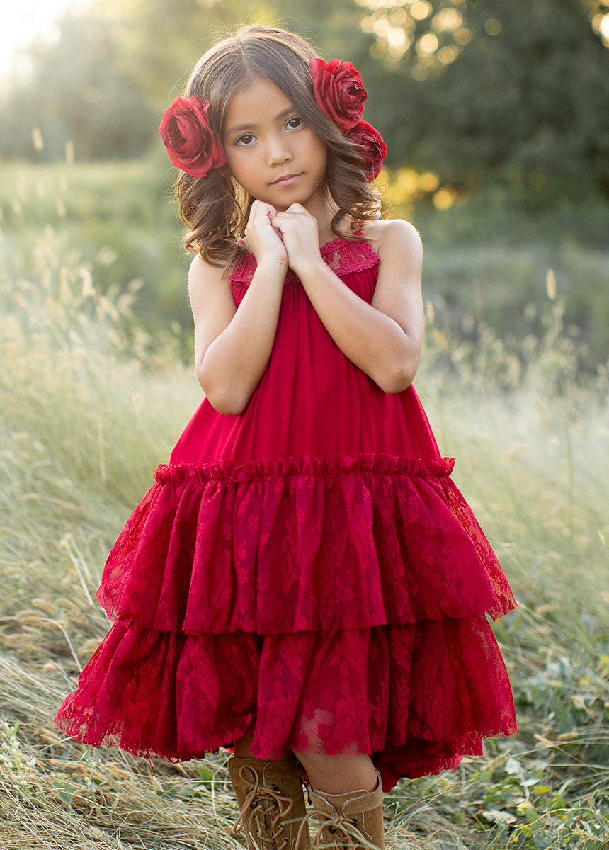 Elegant Catrina Dress in Crimson Red - Perfect for Daytime Outfits, Parties & Special Occasions