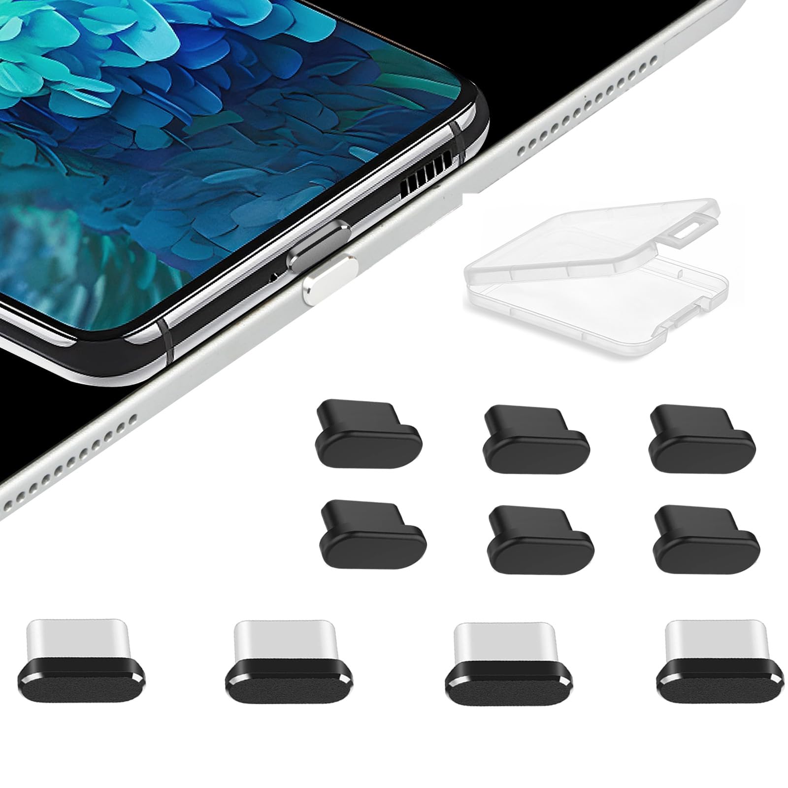 Premium USB C Dust Plug Covers - 4 Durable Aluminum & 6 Soft Silicone Port Protectors for iPhone 15/16 Pro Max, iPad 10/Air 5/Mini 6/Pro, Samsung & Google Devices - Perfect for Travel, Office & Daily Use to Prevent Dust & Damage