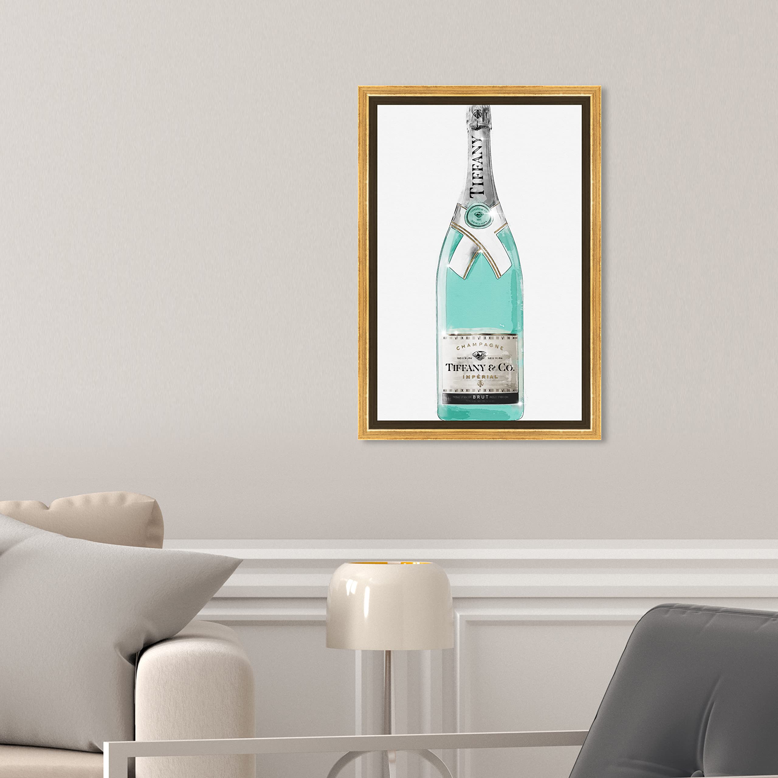 Oliver Gal Artist Co. 'Priceless Champagne' Framed Wall Art Canvas Print - 10x15 Inches, Elegant Home & Bar Décor, Perfect for Living Room, Dining Room, or Wine Cellar