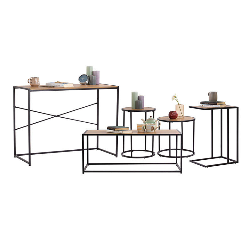 BRADFORD 100cm Coffee Table - Natural & Black Finish Modern Living Room Furniture for Small Spaces & Apartments